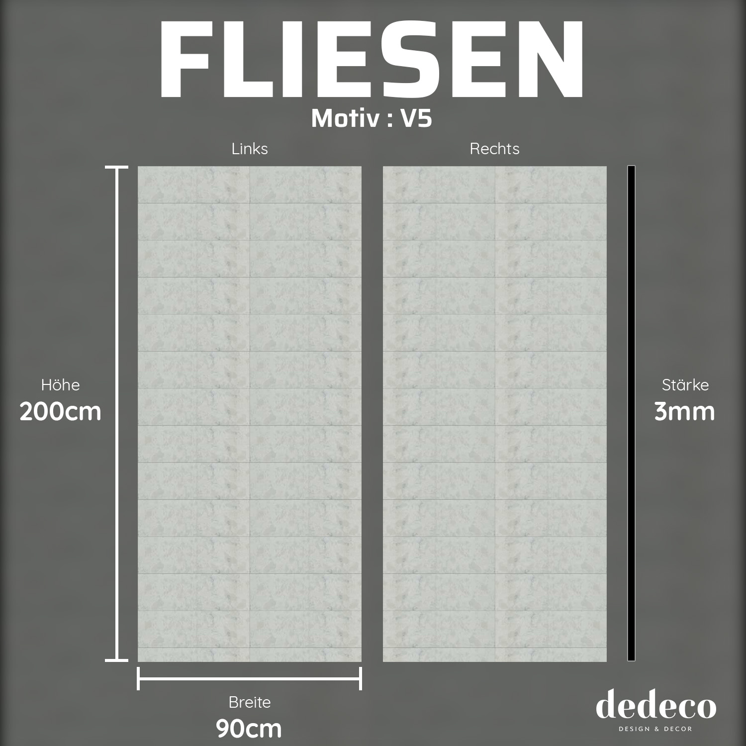 Duschrückwand mit Fliesen V5 Motiv, als Badrückwand zum Fliesenersatz