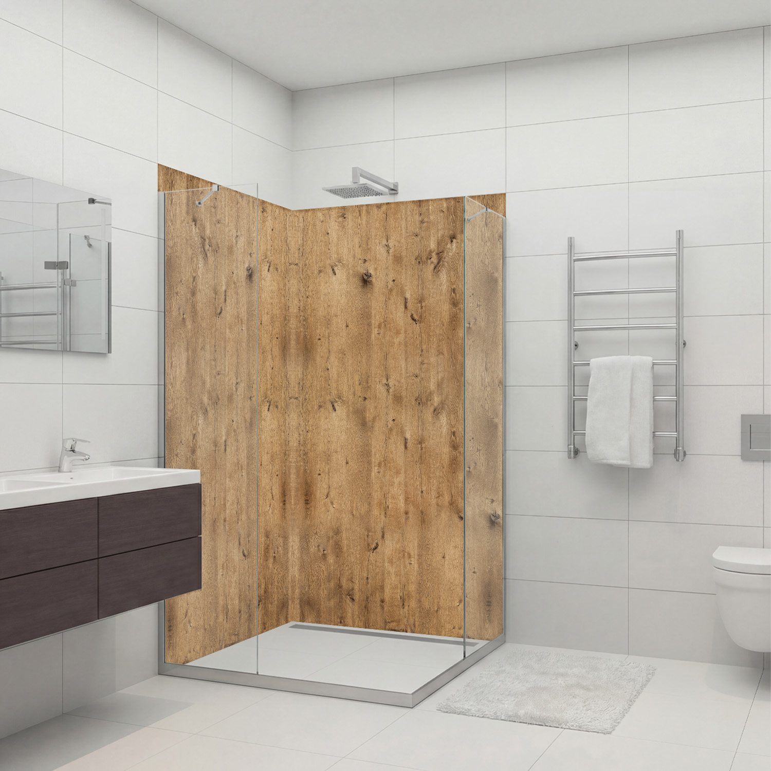 Duschrückwand mit Holz V5 Motiv, als Badrückwand zum Fliesenersatz