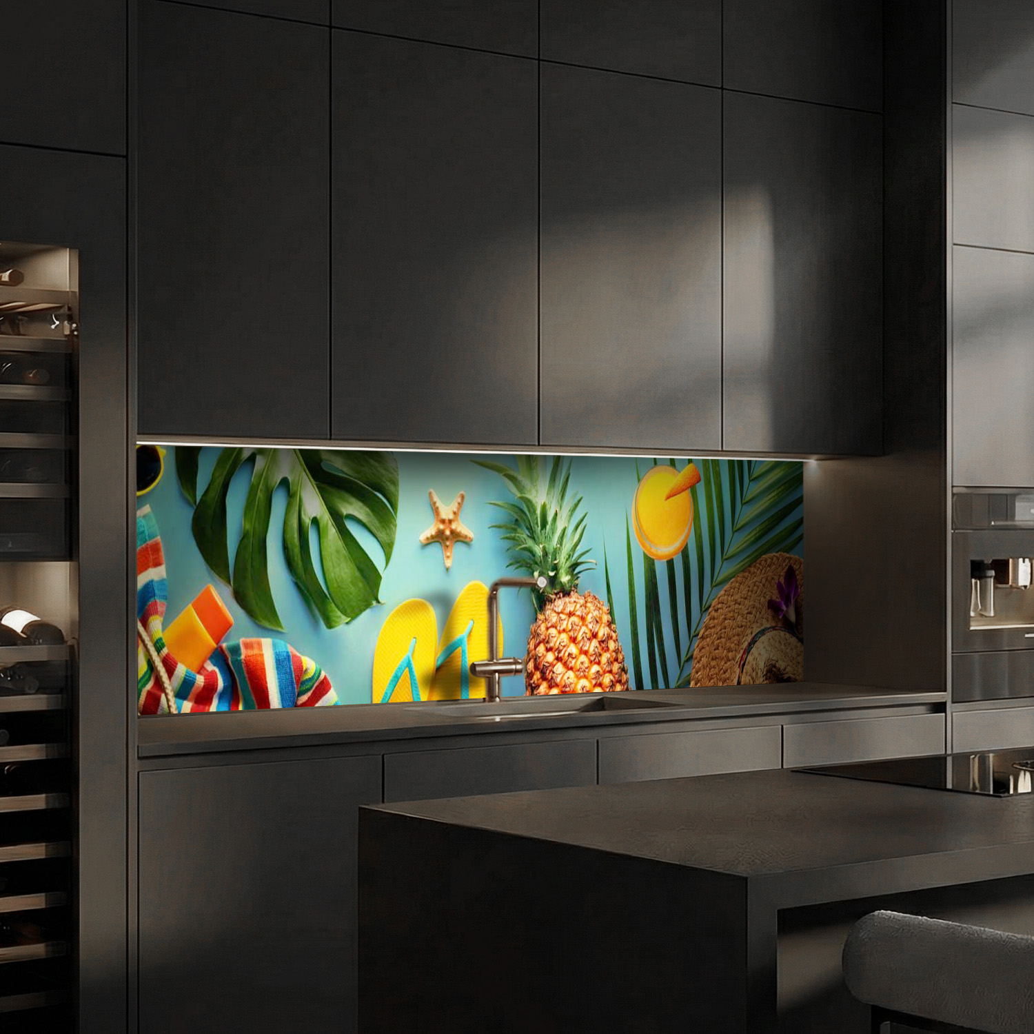 Küchenrückwand mit Holiday V1 Motiv als Fliesenersatz und Spritzschutz