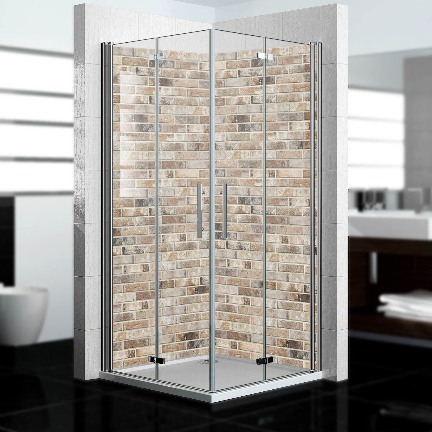 Duschrückwand mit Ziegelsteine V2 Motiv, als Badrückwand zum Fliesenersatz Duschrückwand mit Ziegelsteine V2 Motiv, als Badrückwand zum Fliesenersatz