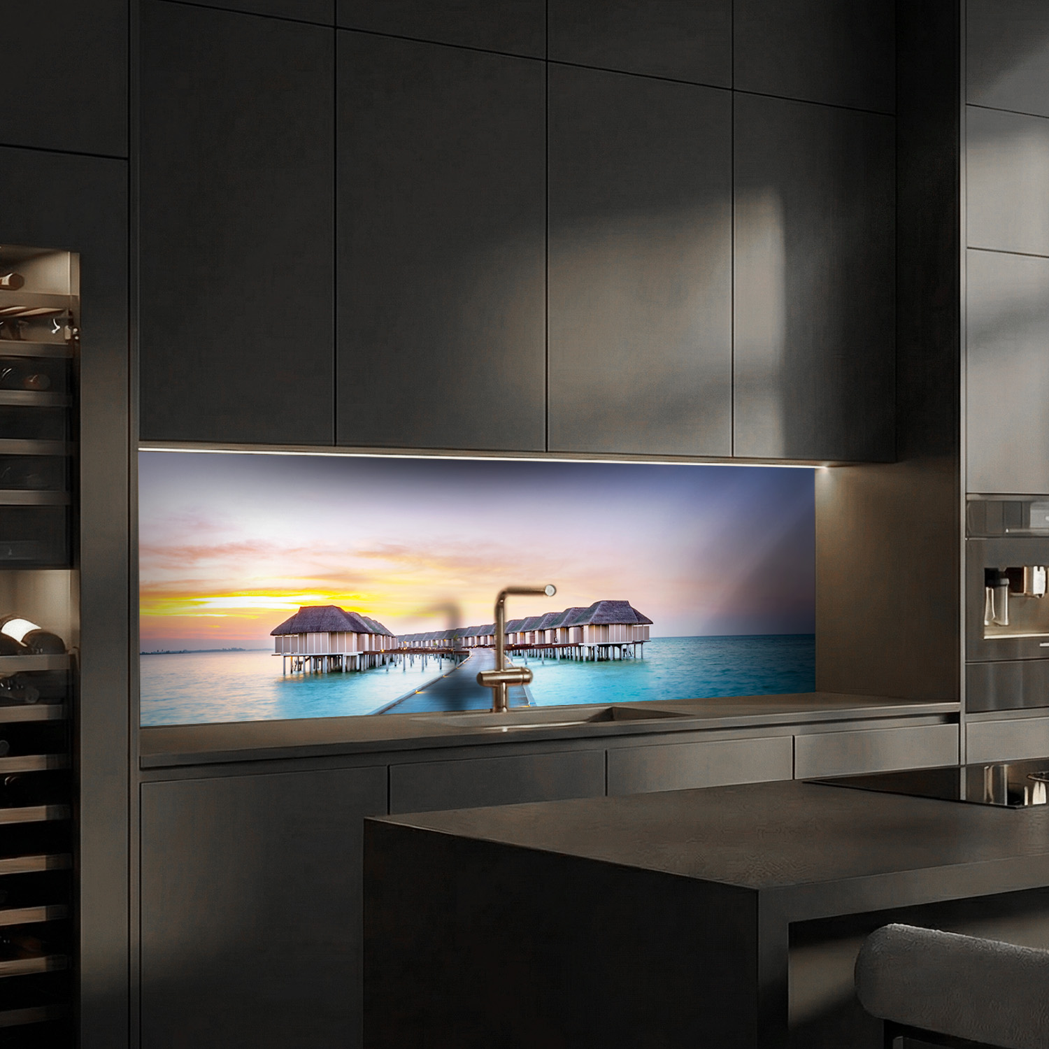 Küchenrückwand mit Strand V5 Motiv als Fliesenersatz und Spritzschutz