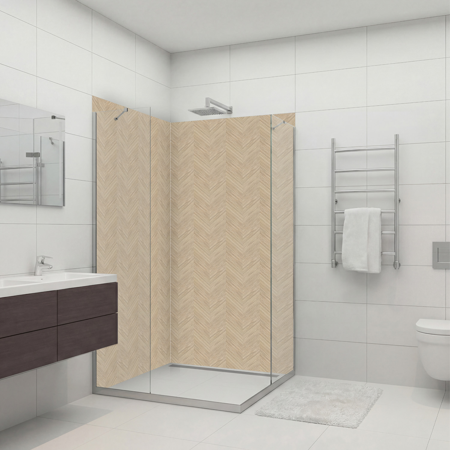 Duschrückwand mit Skandi V3 Motiv, als Badrückwand zum Fliesenersatz