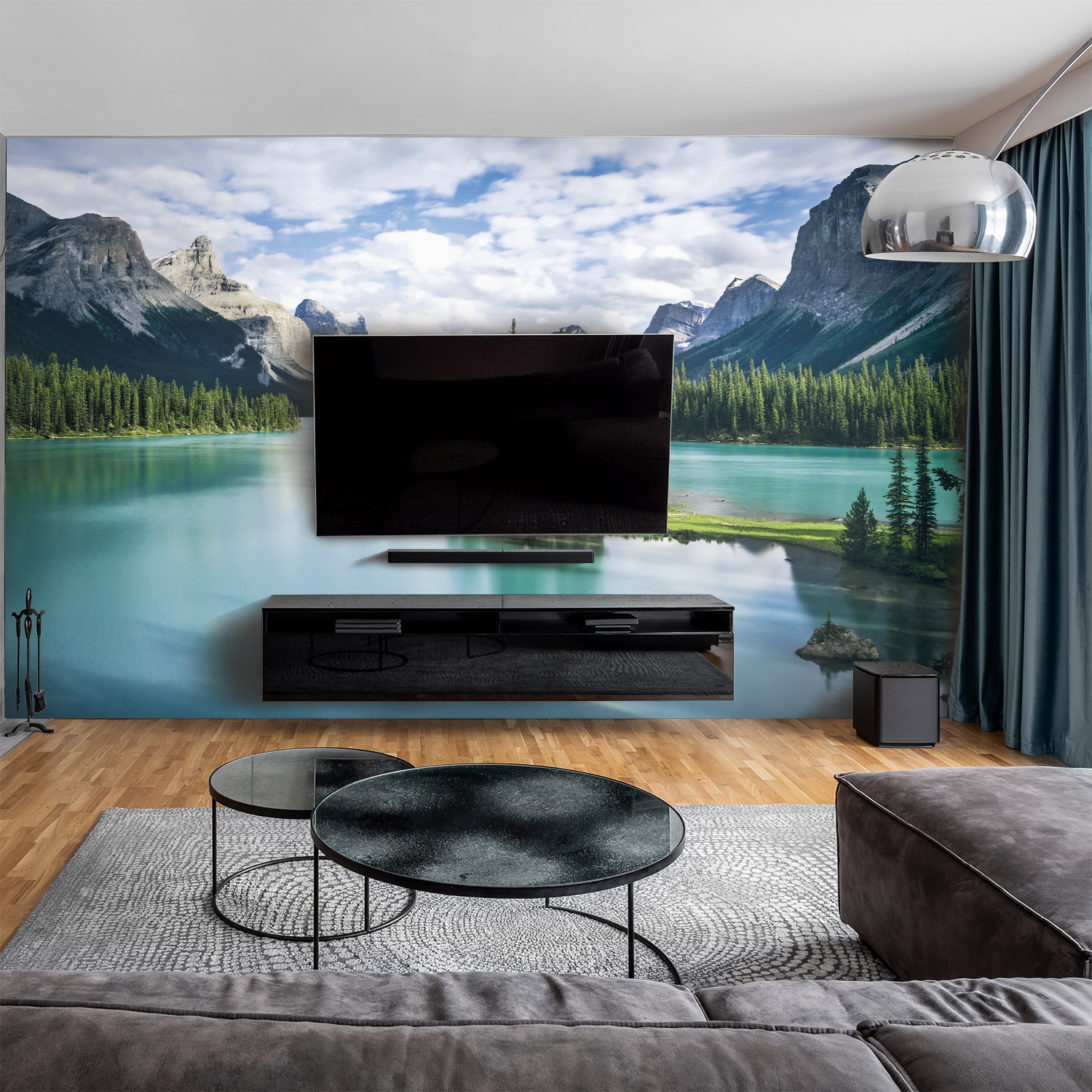 Wandverkleidung für das Wohnzimmer mit Berg V2 Motiv