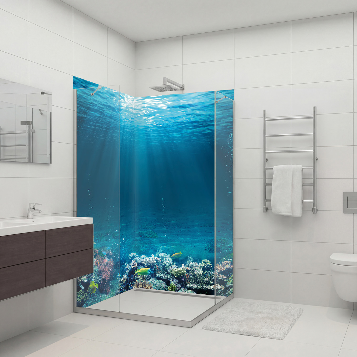 Duschrückwand mit Ozean V9 Motiv, als Badrückwand zum Fliesenersatz