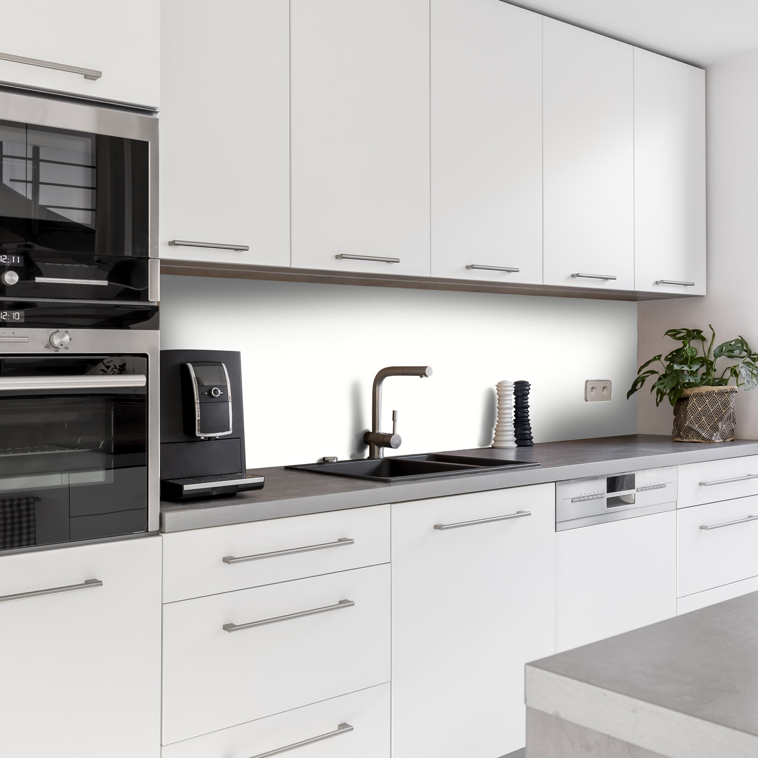 Küchenrückwand aus Hartschaum PVC, 1tlg., Motiv: weiß, Größe: 280x60cm, Nano-Protect seidenmatt (B-Ware)