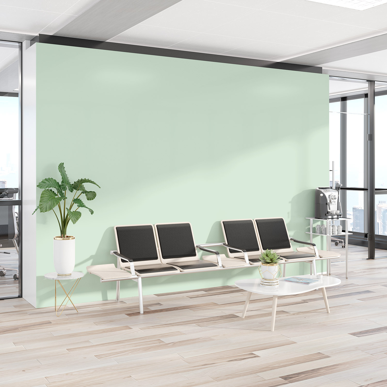Wandverkleidung für das Büro in Mint Unifarbe