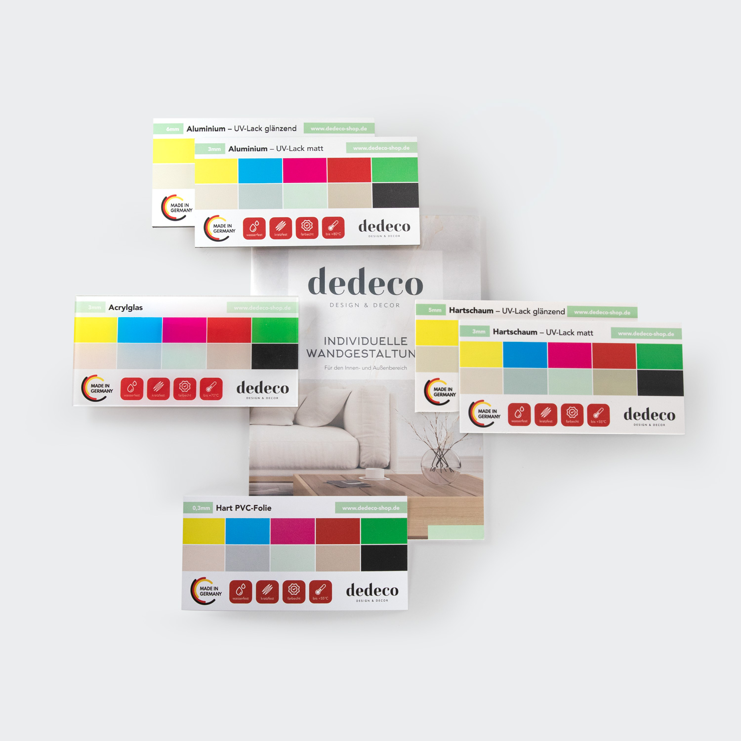 Musterpaket, 6x Musterstücke inkl. Motive & Farbtöne