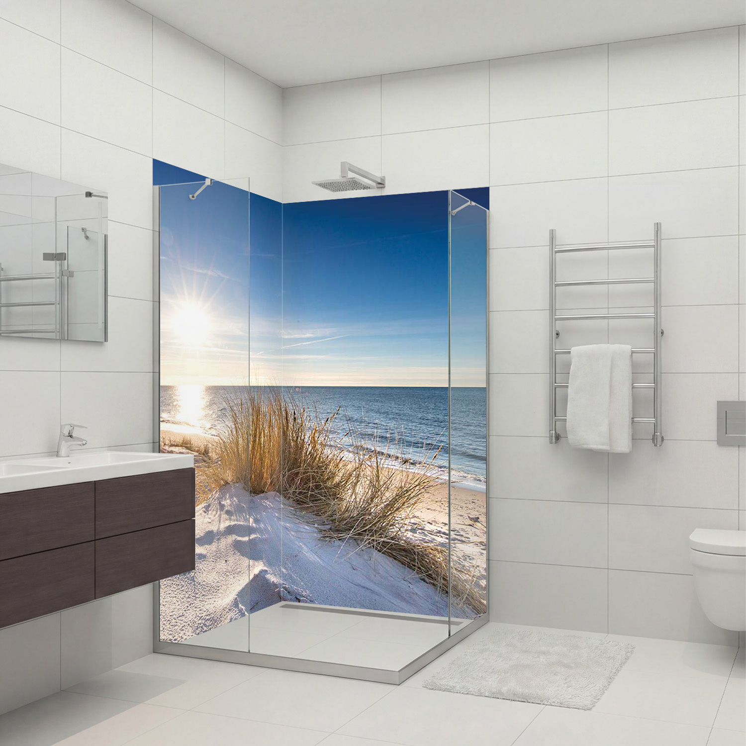 Duschrückwand mit Dünengras V7 Motiv, als Badrückwand zum Fliesenersatz