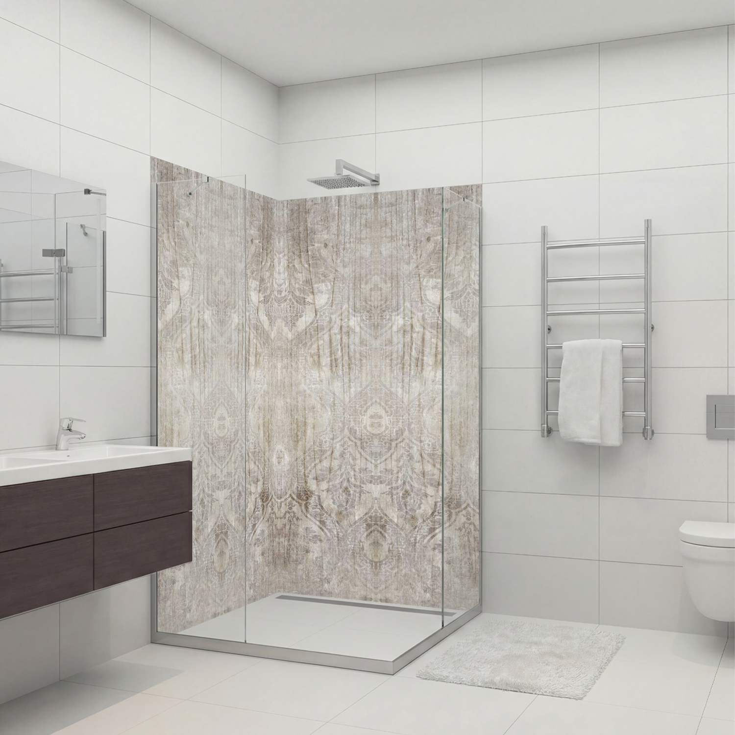 Duschrückwand mit Holz V2 Motiv, als Badrückwand zum Fliesenersatz