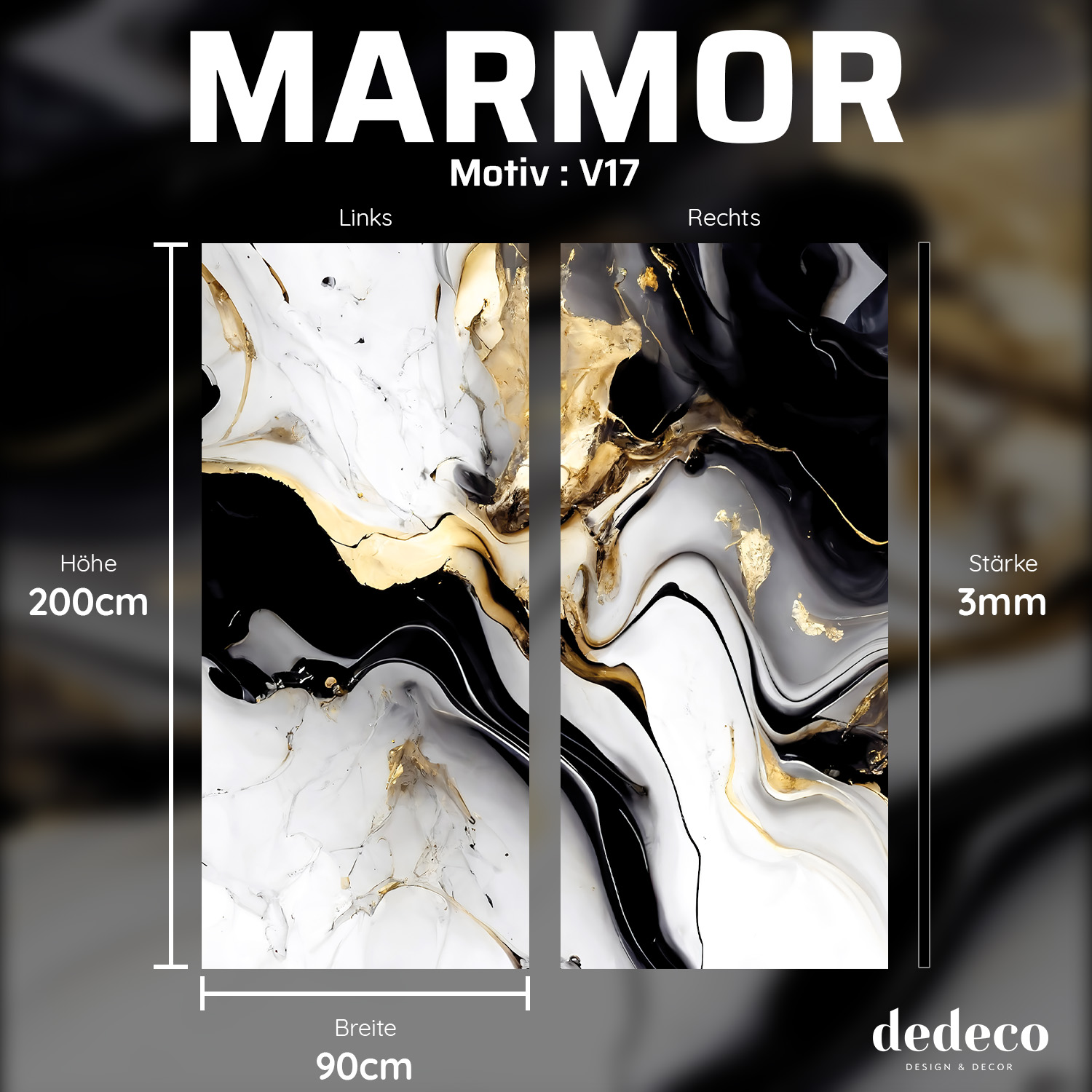 Duschrückwand mit Marmor V17 Motiv, als Badrückwand zum Fliesenersatz