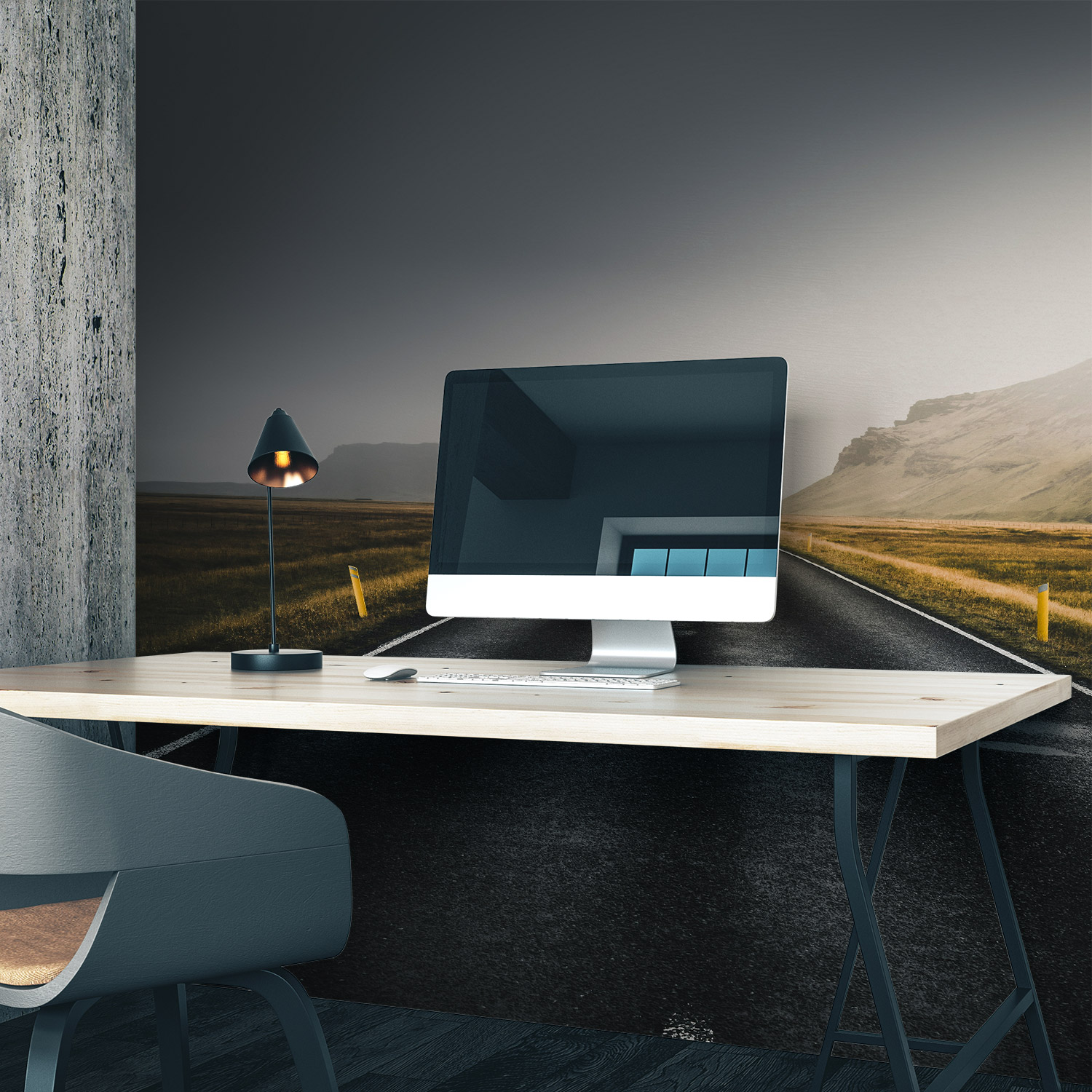 Wandverkleidung für das Büro mit Highway V1 Motiv