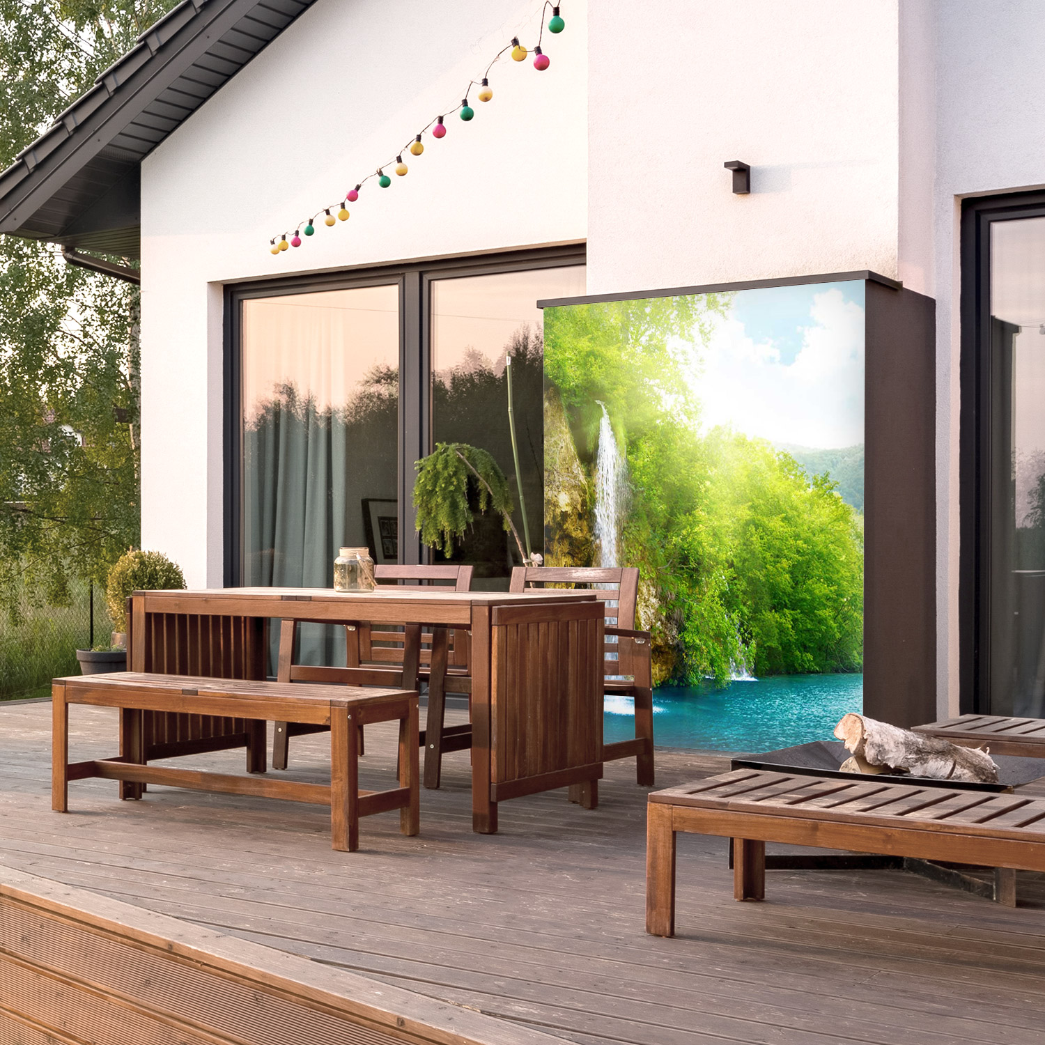 Wandverkleidung für den Outdoorbereich mit Wasserfall V9 Motiv