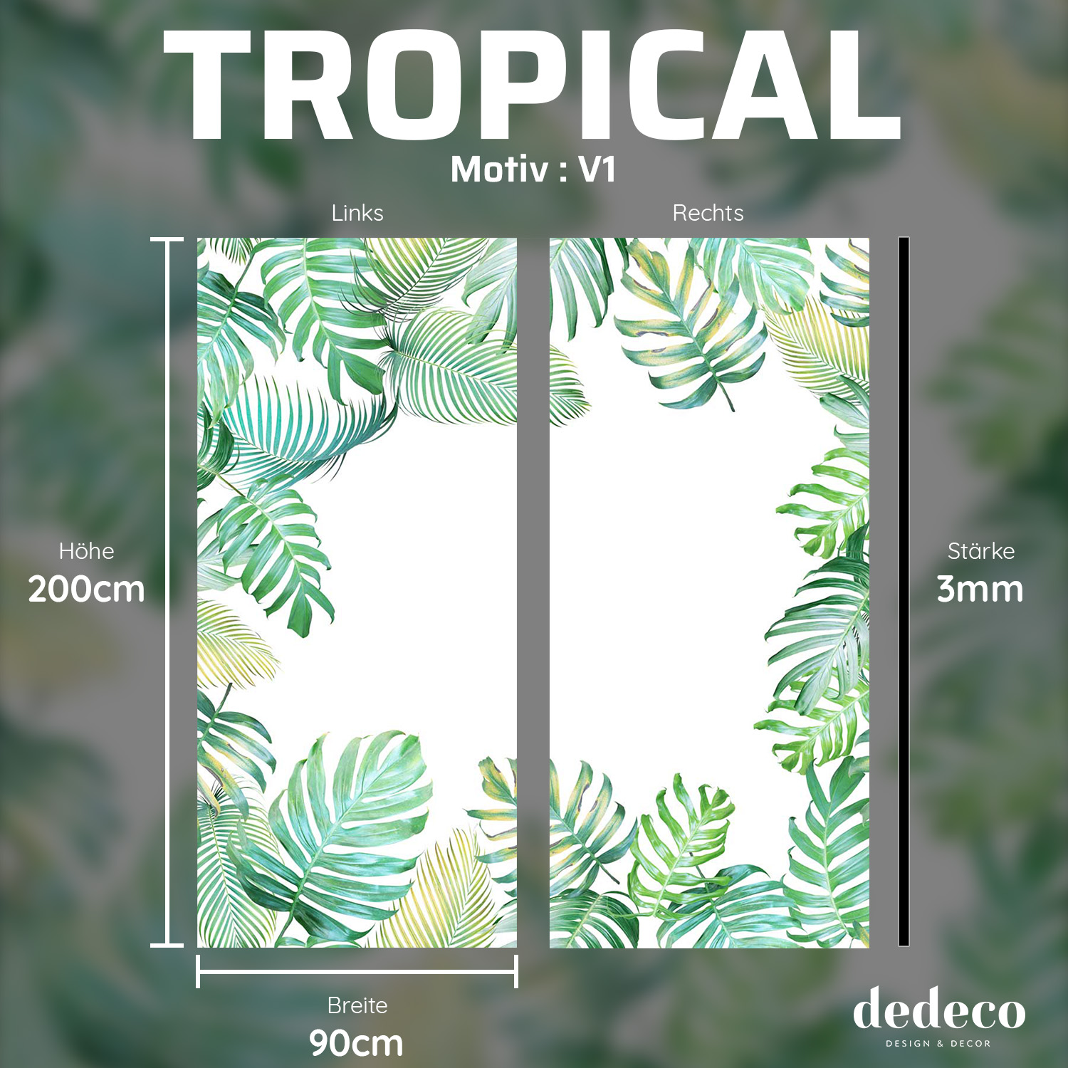 Duschrückwand mit Tropical V1 Motiv, als Badrückwand zum Fliesenersatz