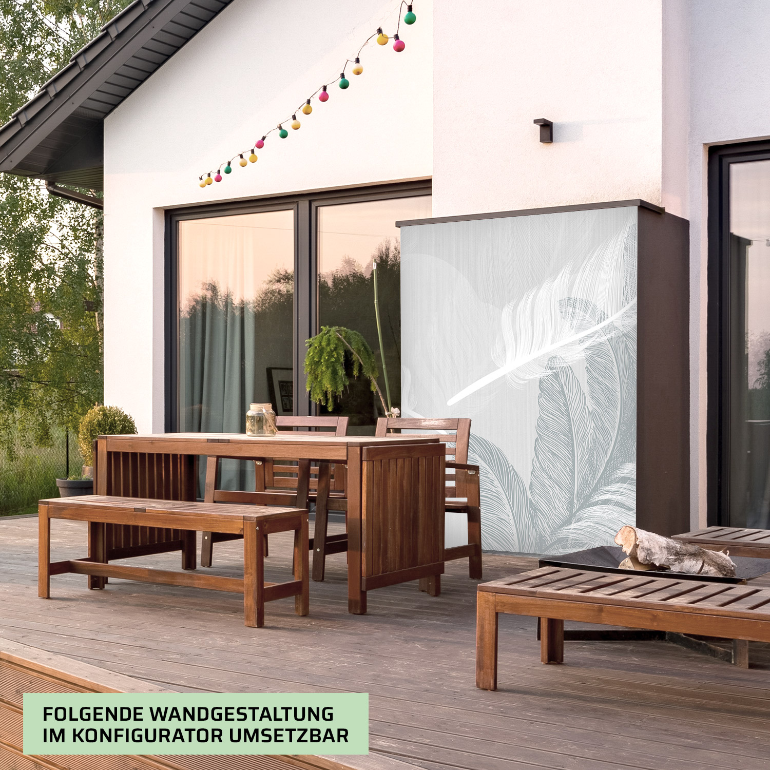 Wandverkleidung für den Outdoorbereich mit Kunst V5 Motiv