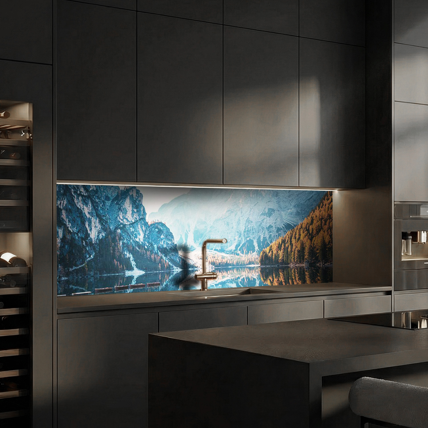 Küchenrückwand mit Berg V4 Motiv als Fliesenersatz und Spritzschutz