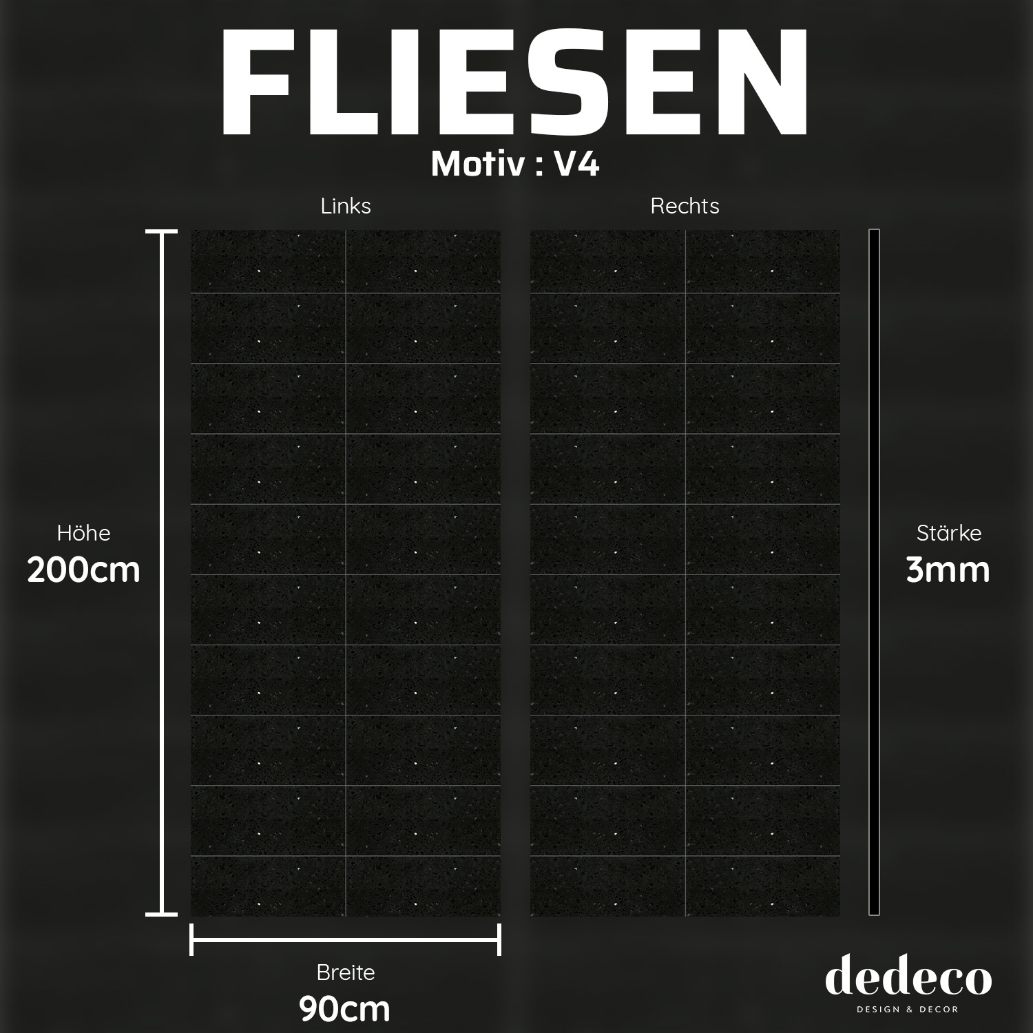 Duschrückwand mit Fliesen V4 Motiv, als Badrückwand zum Fliesenersatz