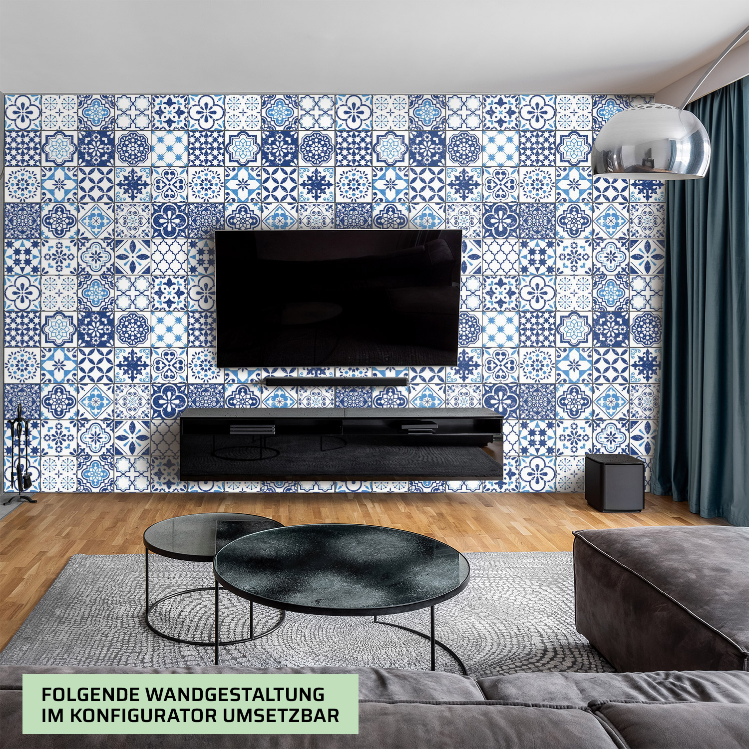 Wandverkleidung für das Wohnzimmer mit Fliesen V1 Motiv 