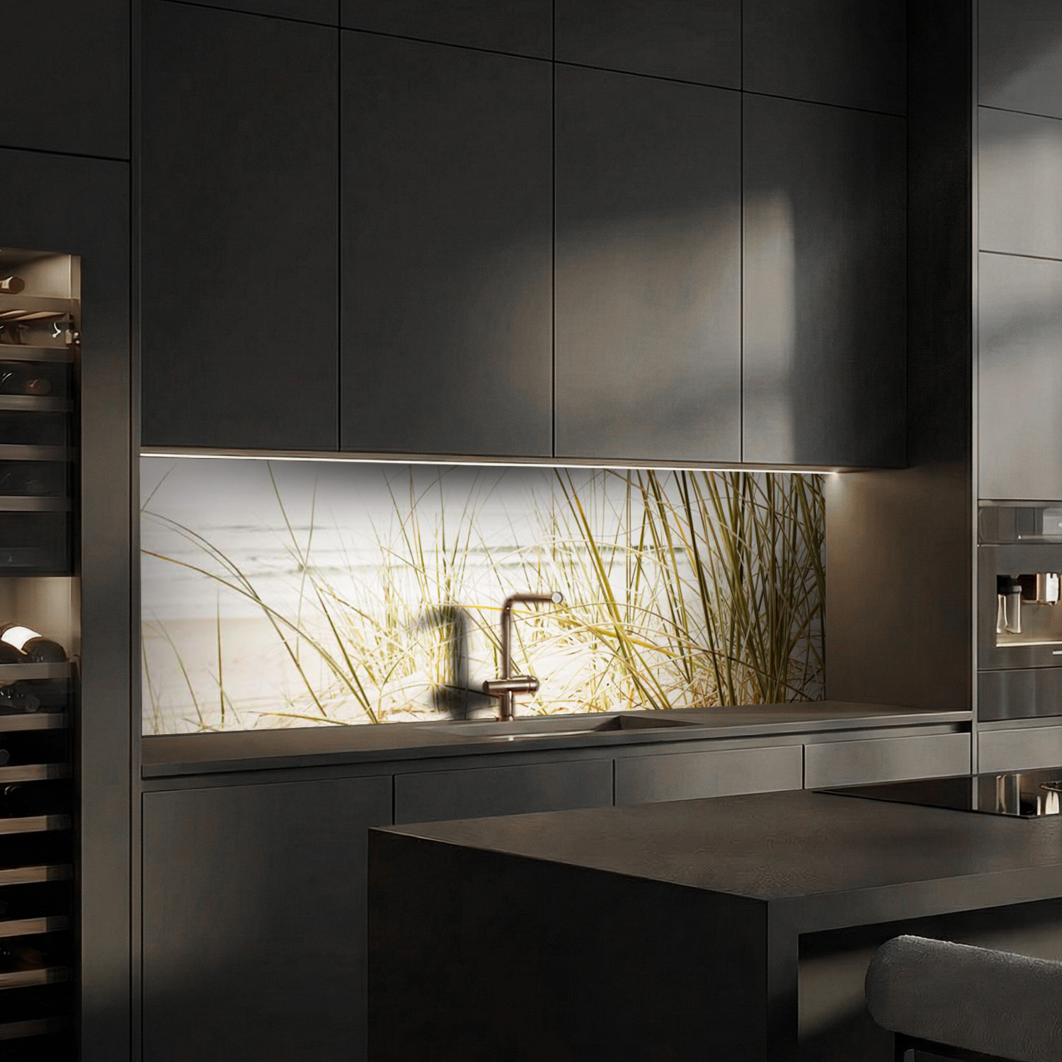 Küchenrückwand mit Dünengras V1 Motiv als Fliesenersatz und Spritzschutz
