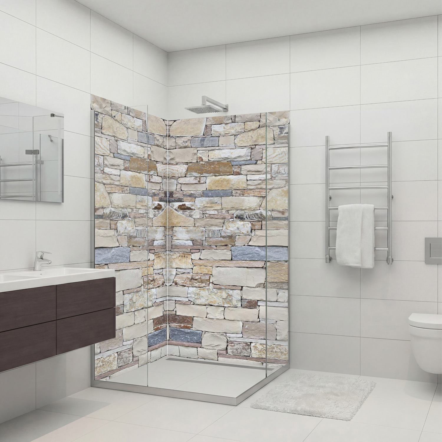 Duschrückwand mit Stein V3 Motiv, als Badrückwand zum Fliesenersatz