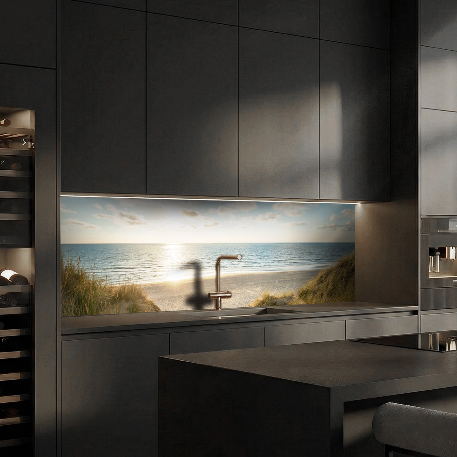 Küchenrückwand mit Dünengras V2 Motiv als Fliesenersatz und Spritzschutz