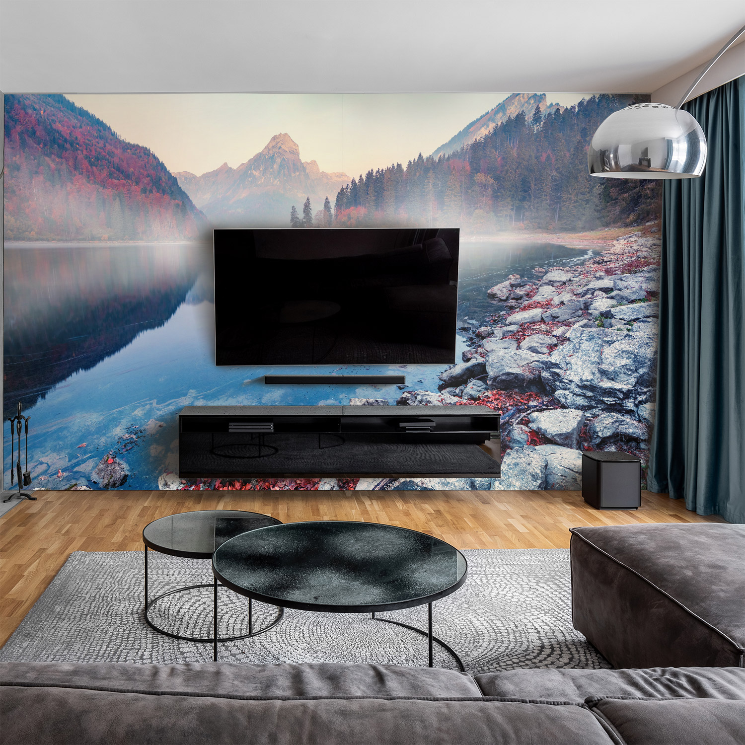 Wandverkleidung für das Wohnzimmer mit Berg V3 Motiv