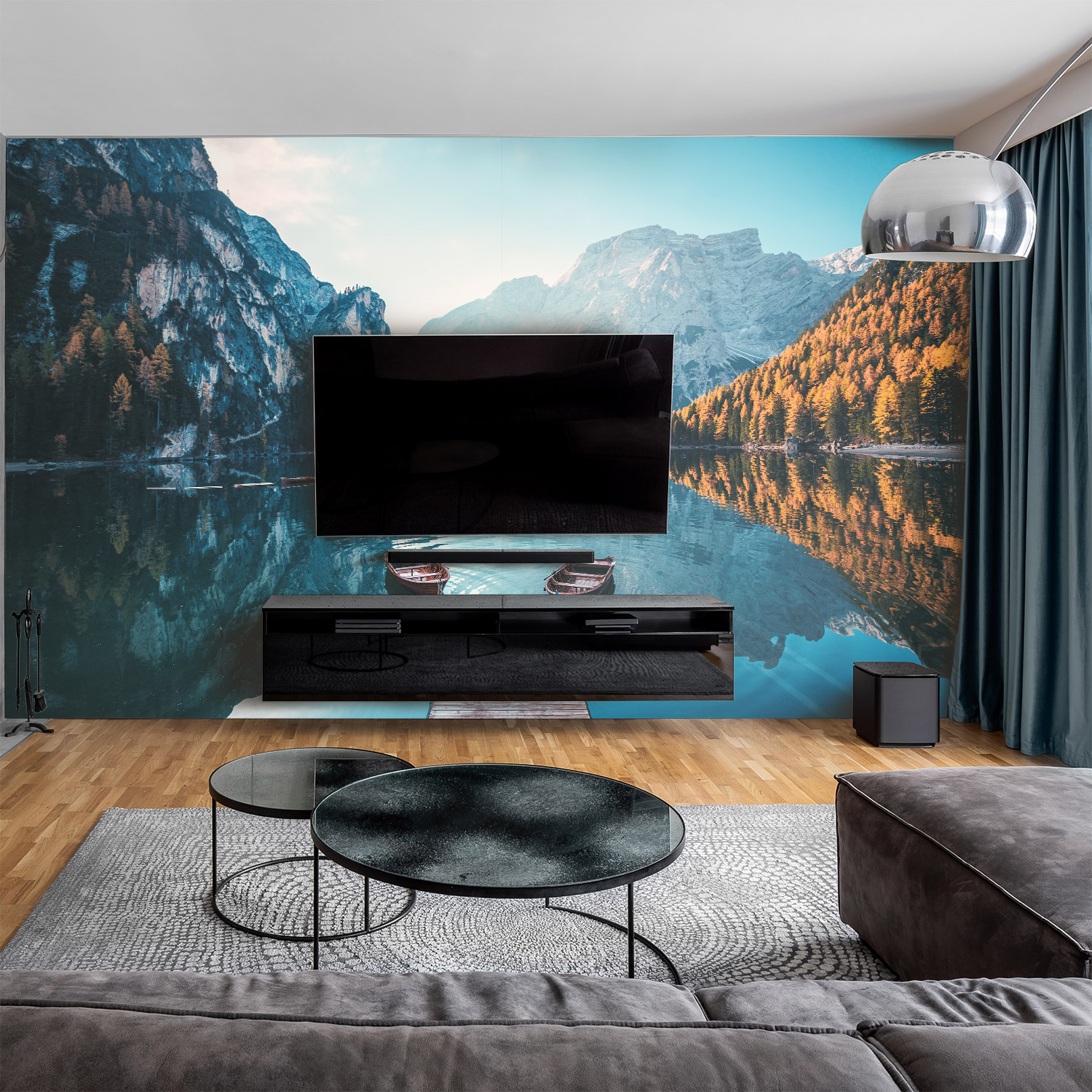 Wandverkleidung für das Wohnzimmer mit Berg V4 Motiv