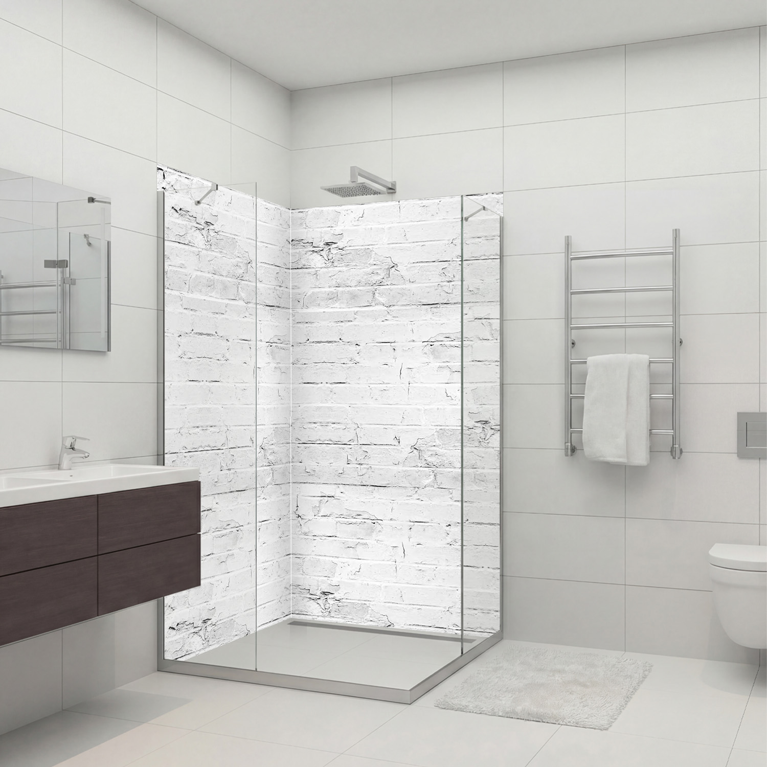 Duschrückwand mit Ziegelsteine V4 Motiv, als Badrückwand zum Fliesenersatz