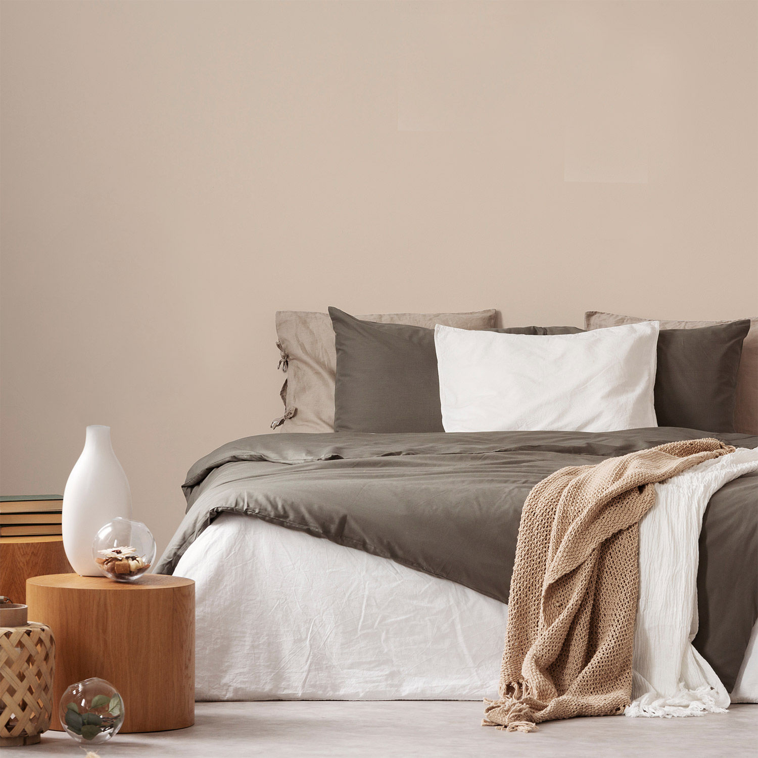 Wandverkleidung für das Schlafzimmer in Beige Unifarbe Wandverkleidung für das Schlafzimmer in Beige Unifarbe