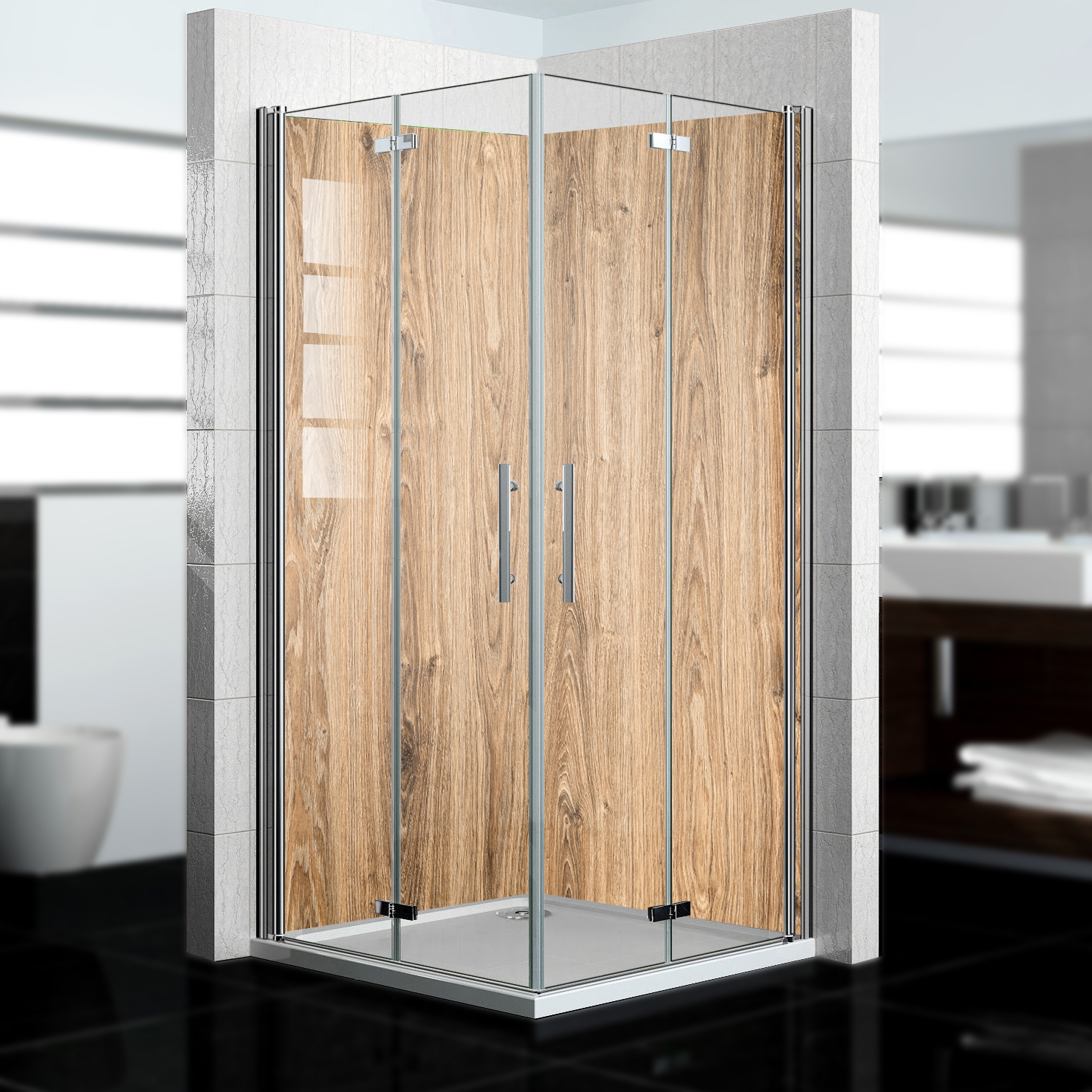 Duschrückwand aus Aluminium 3mm, 1tlg., Motiv: Holz V1, Größe: 100x31cm, Classic matt (B-Ware)