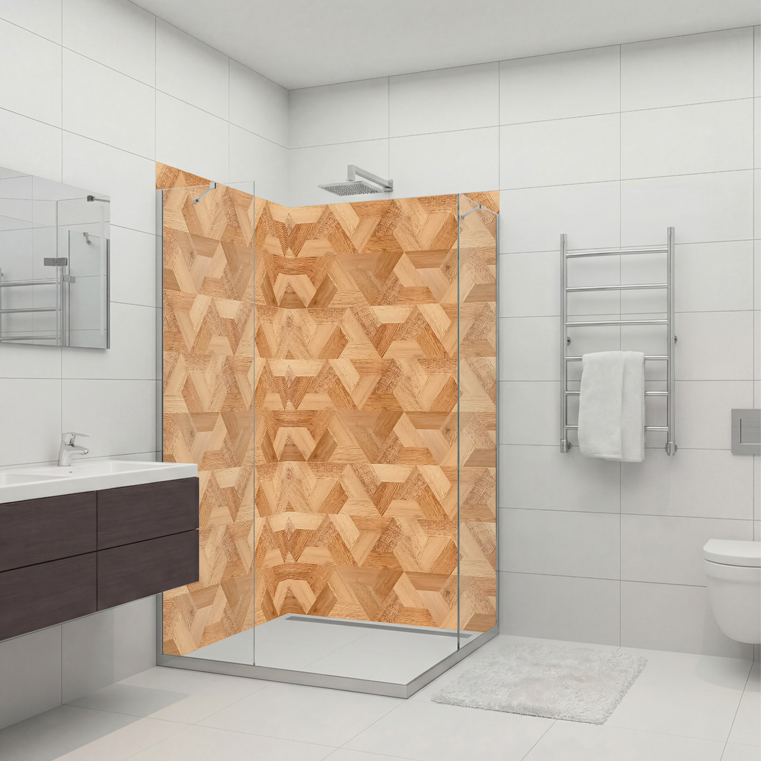 Duschrückwand mit Holz V4 Motiv, als Badrückwand zum Fliesenersatz