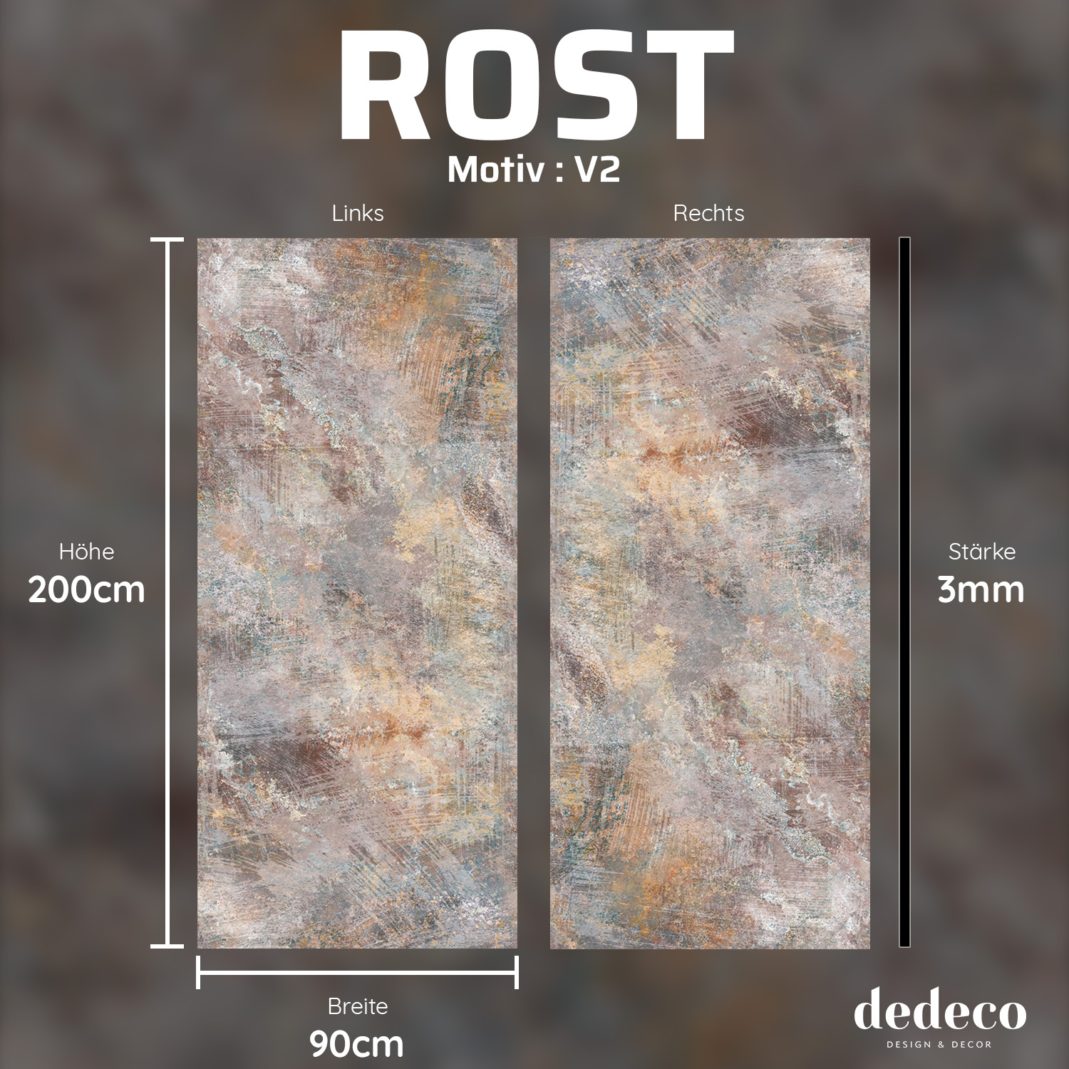 Duschrückwand mit Rost V2 Motiv, als Badrückwand zum Fliesenersatz