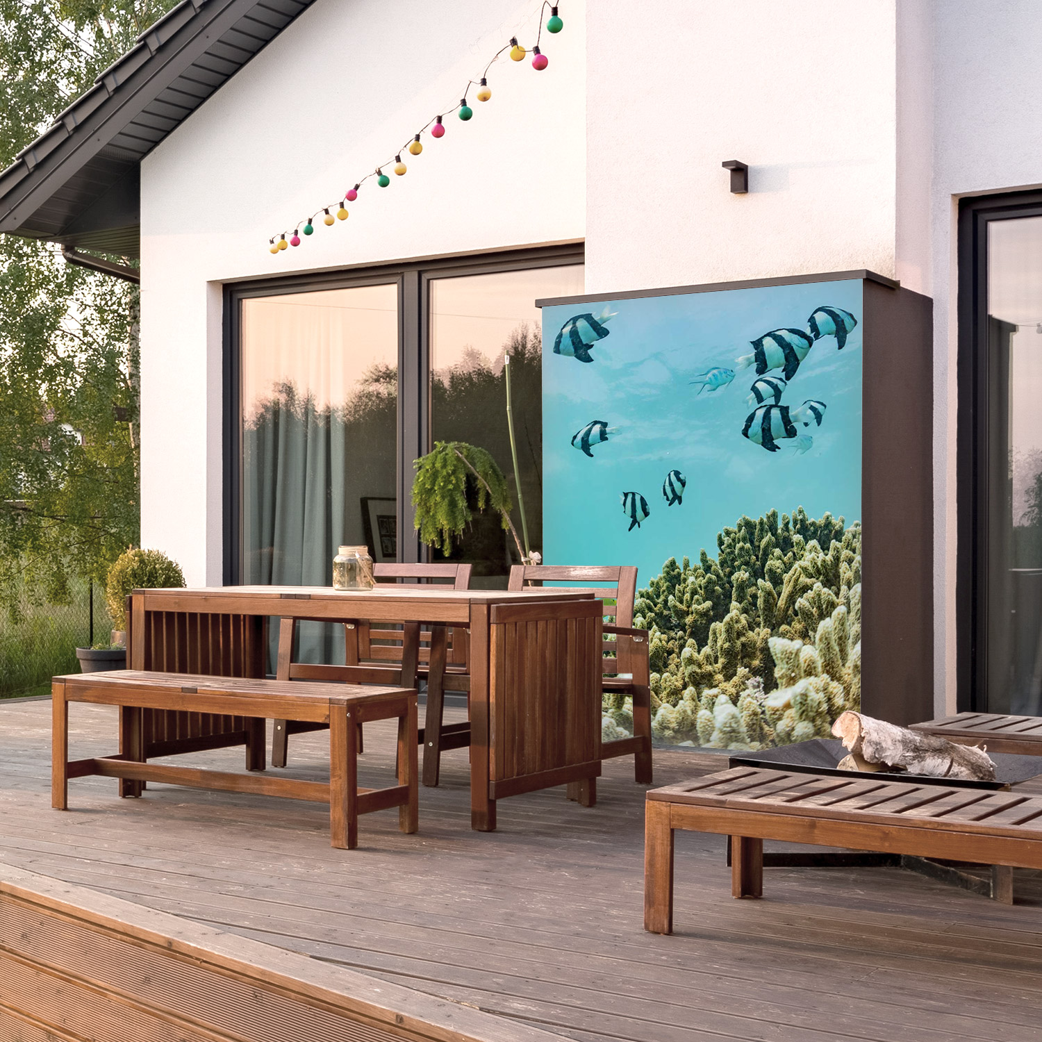 Wandverkleidung für den Outdoorbereich mit Ozean V4 Motiv