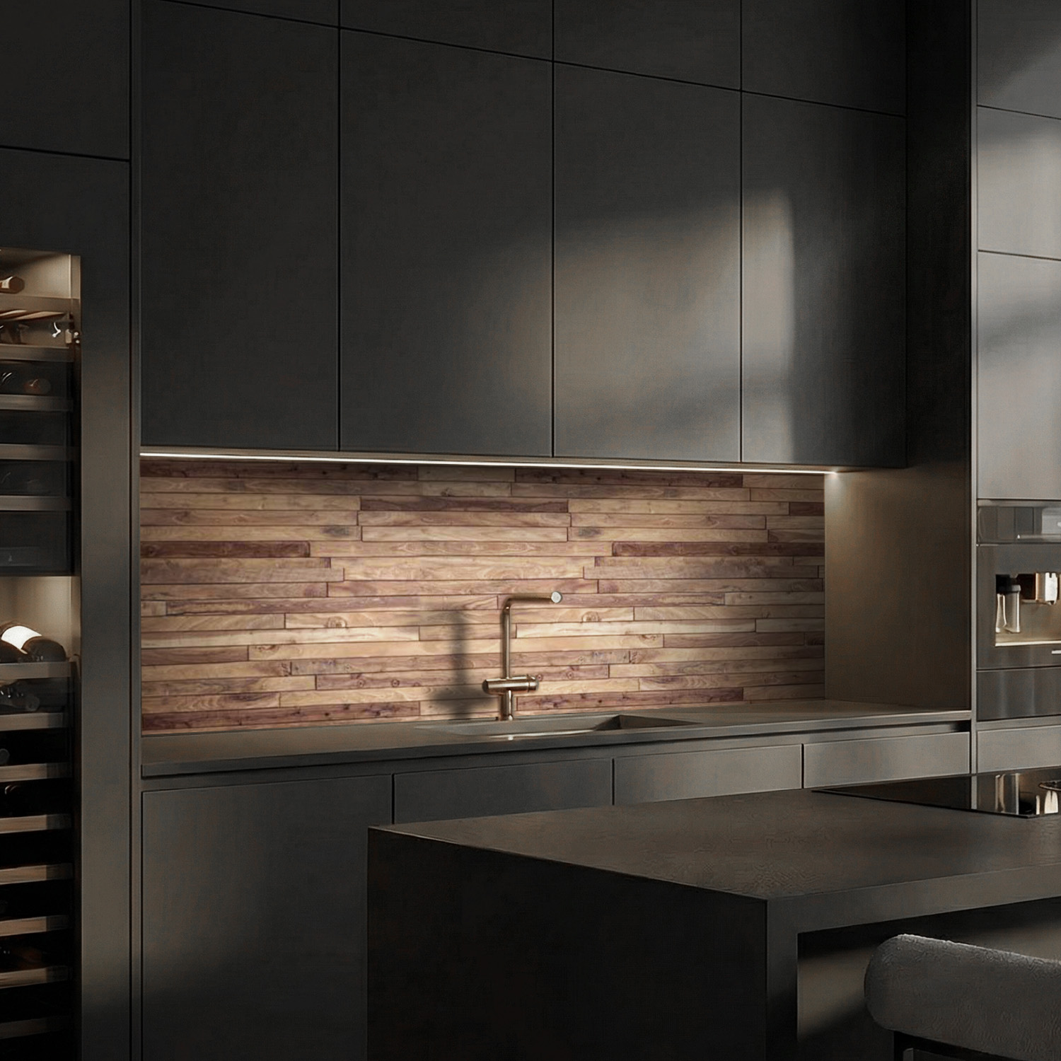 Küchenrückwand mit Holz V1 Motiv als Fliesenersatz und Spritzschutz