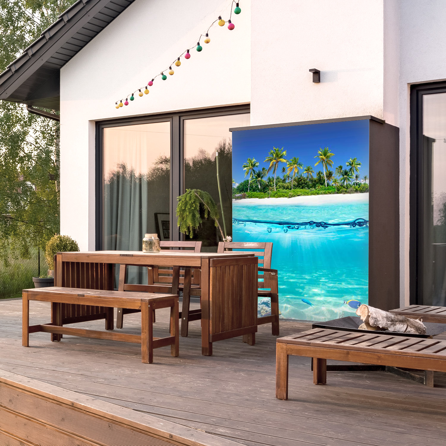 Wandverkleidung für den Outdoorbereich mit Strand V6 Motiv