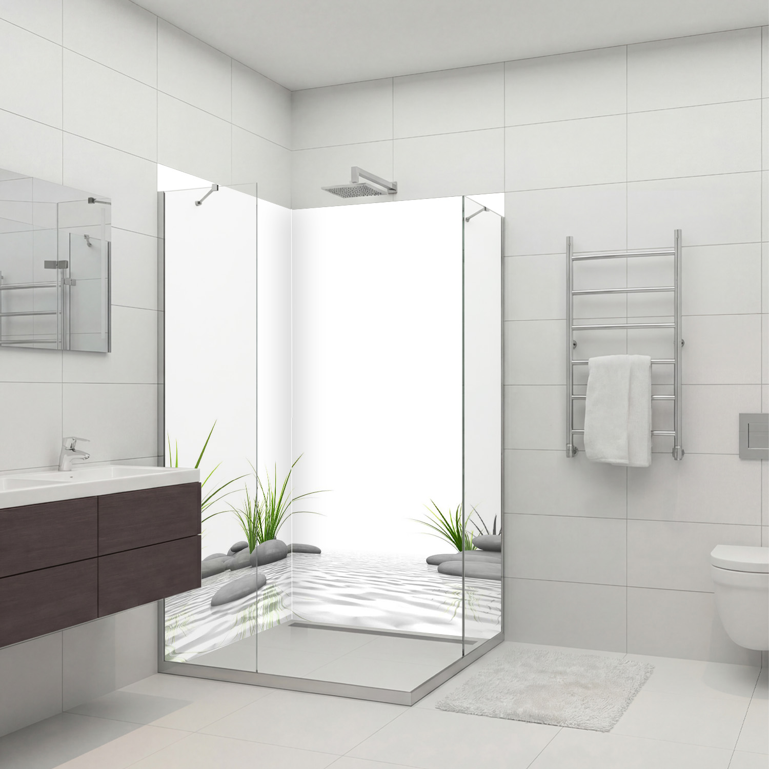 Duschrückwand mit Zen V1 Motiv, als Badrückwand zum Fliesenersatz