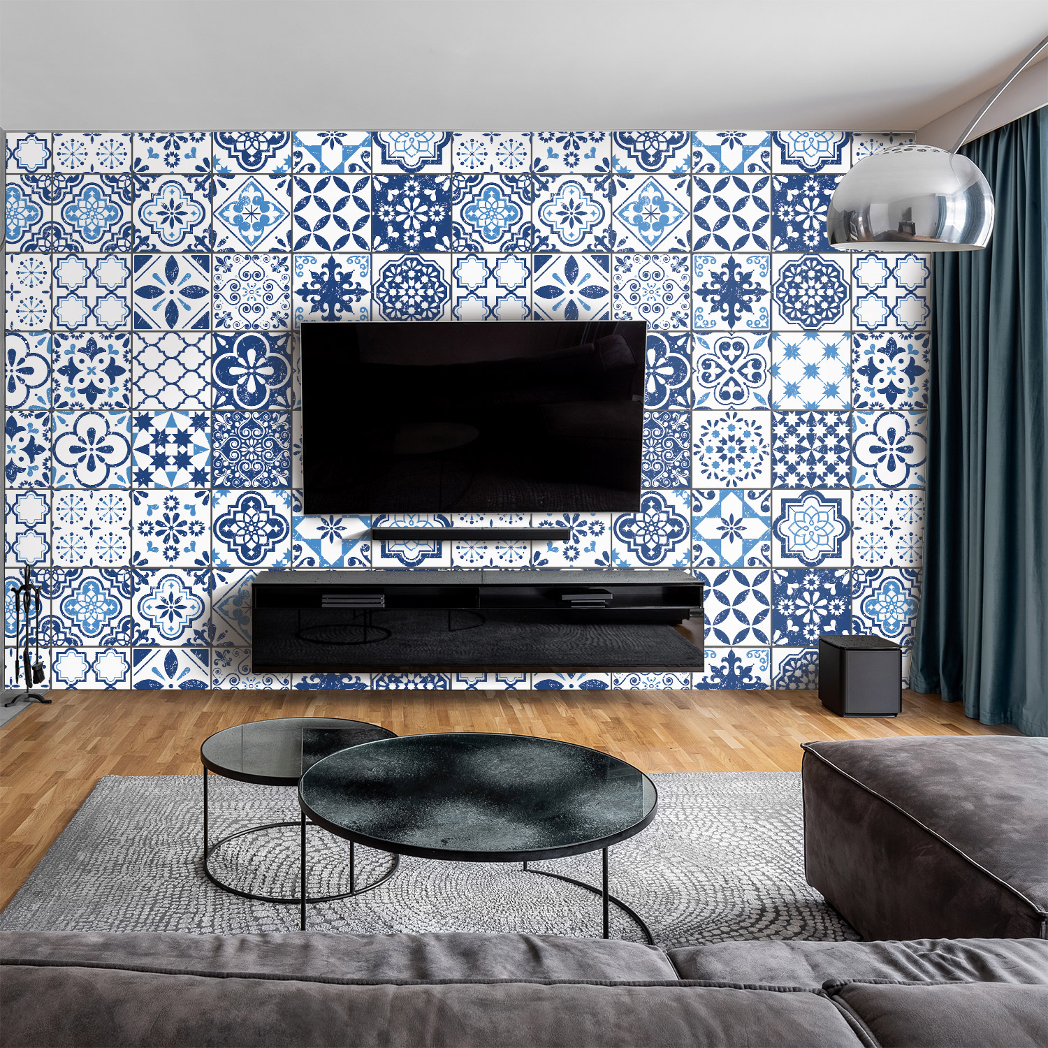 Wandverkleidung für das Wohnzimmer mit Fliesen V1 Motiv 