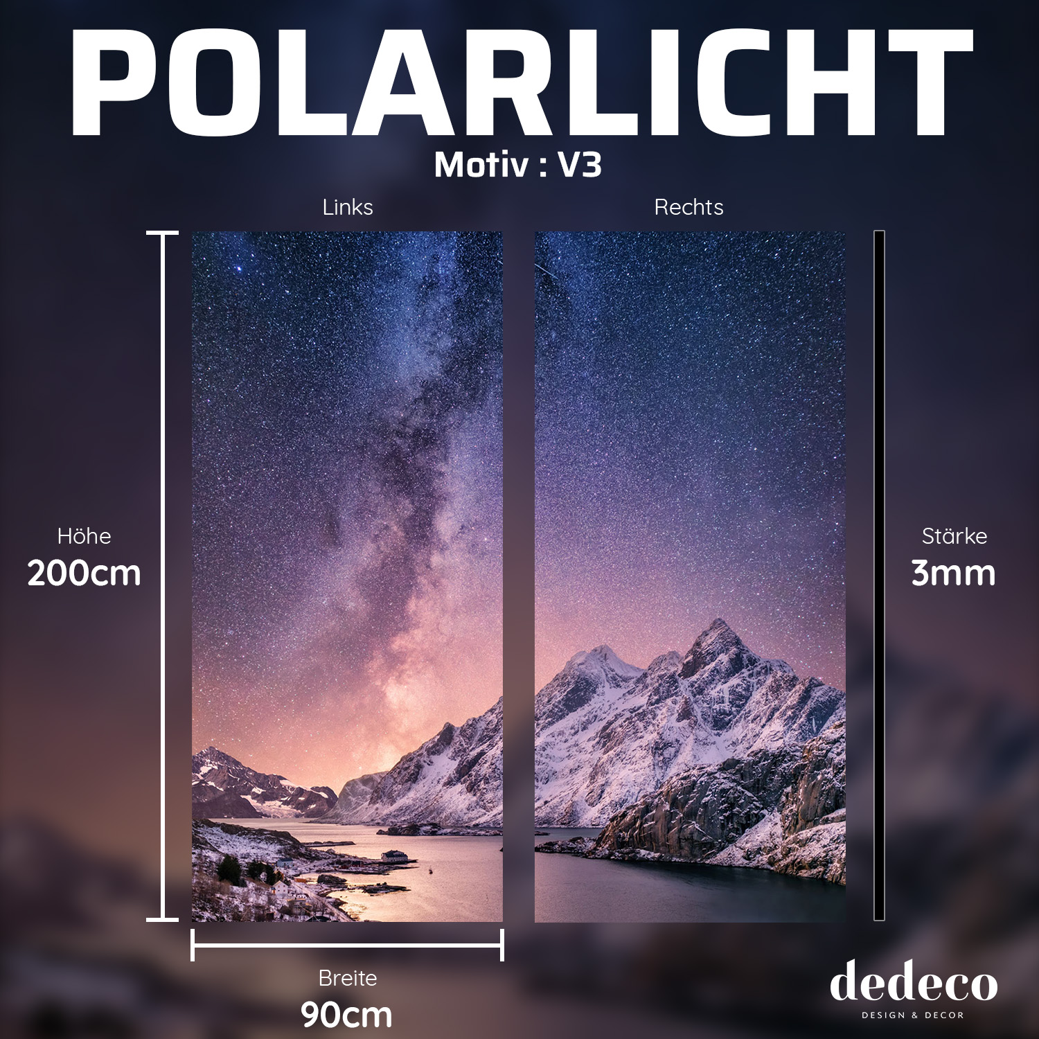 Duschrückwand mit Polarlicht V3 Motiv, als Badrückwand zum Fliesenersatz