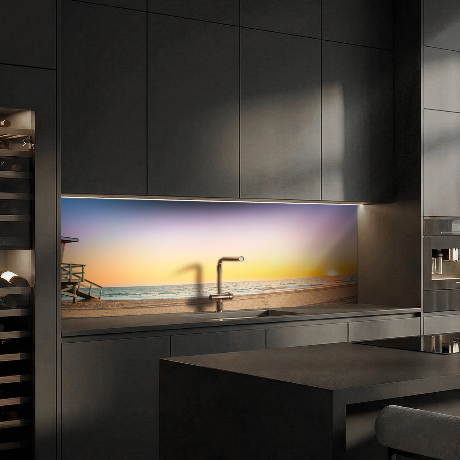 Küchenrückwand mit Strand V4 Motiv als Fliesenersatz und Spritzschutz