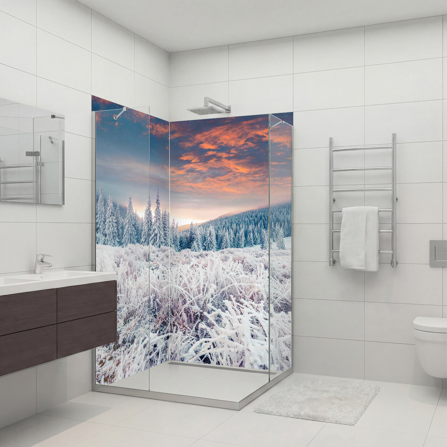 Duschrückwand mit Winter V1 Motiv, als Badrückwand zum Fliesenersatz