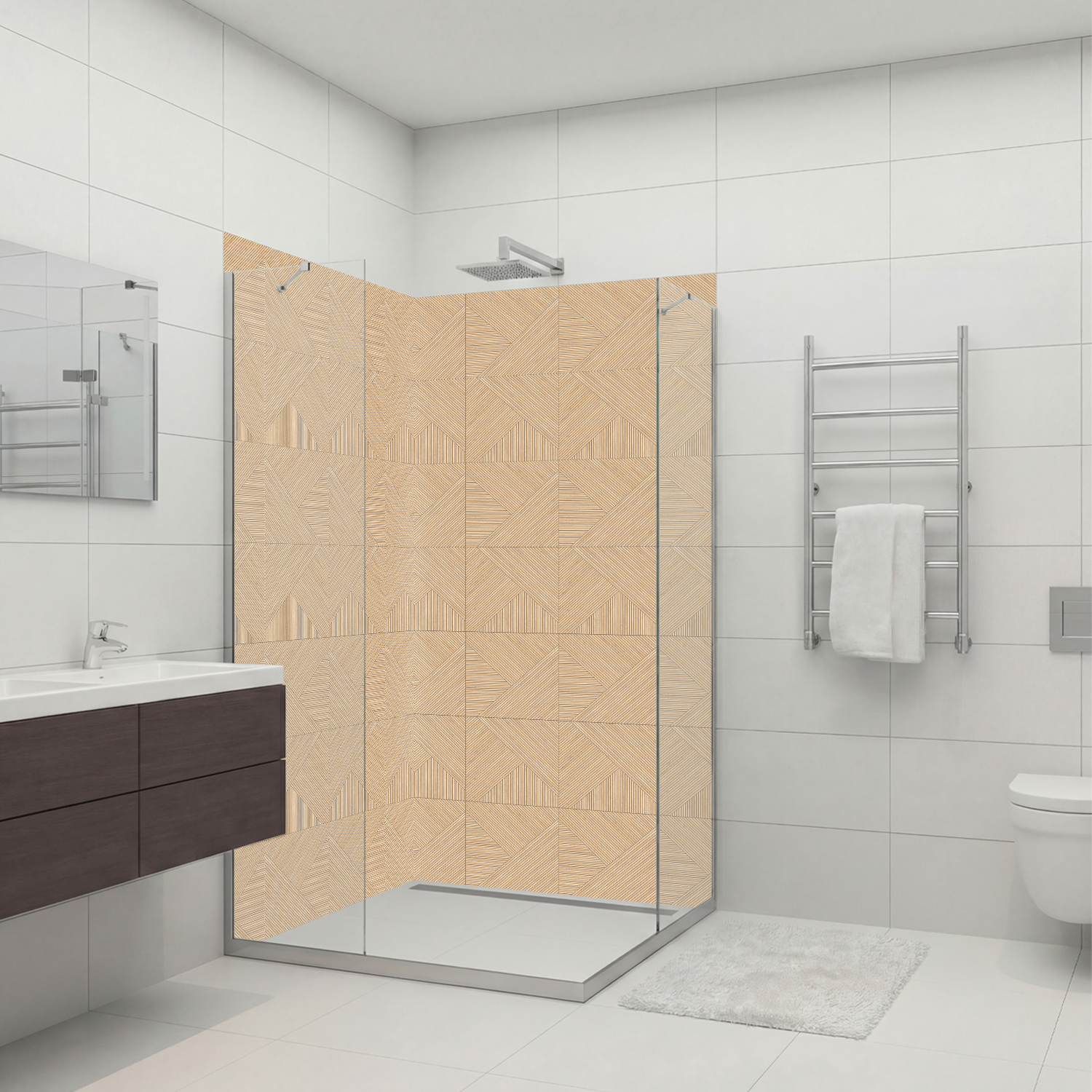 Duschrückwand mit Holz V9 Motiv, als Badrückwand zum Fliesenersatz