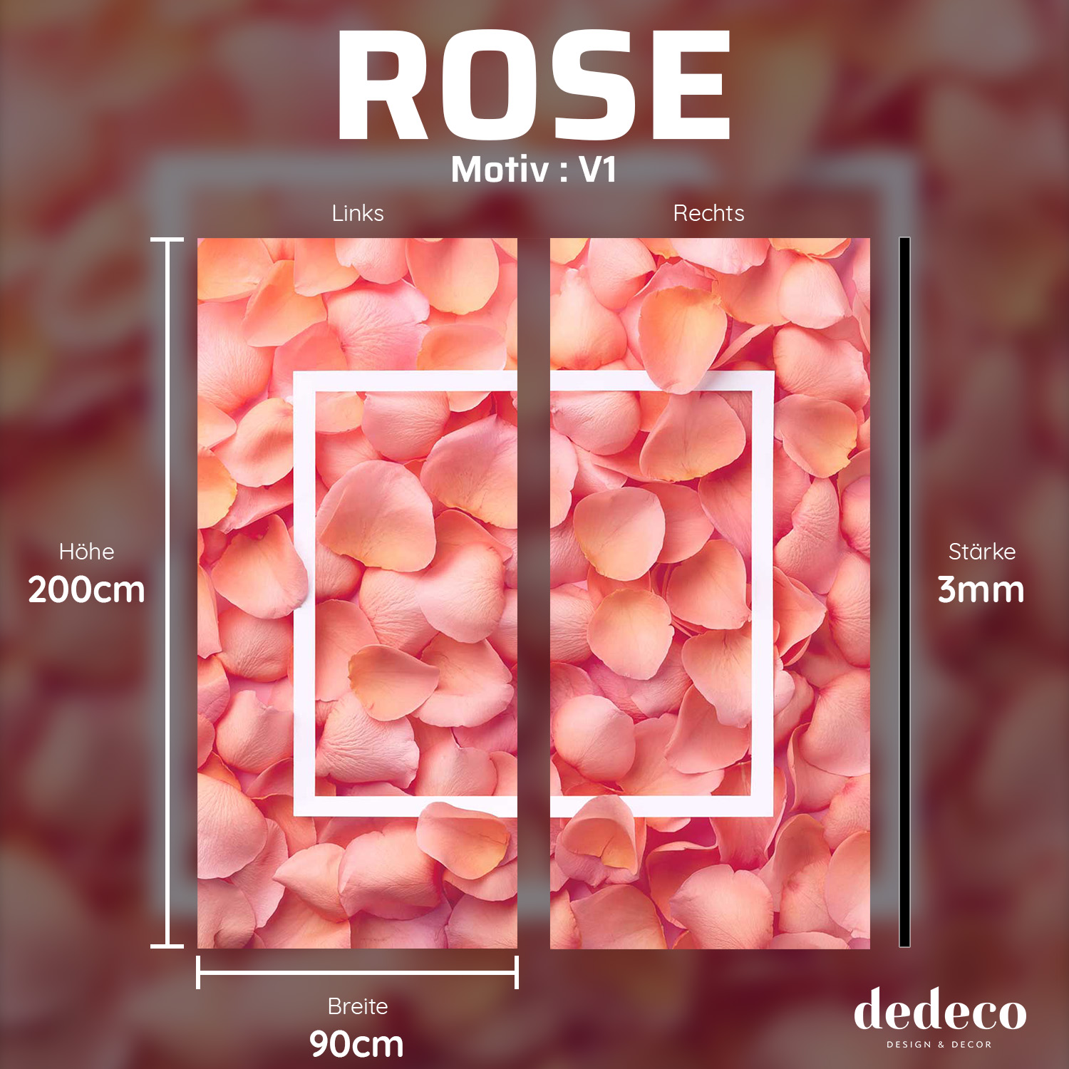 Duschrückwand mit Rosen V1 Motiv, als Badrückwand zum Fliesenersatz