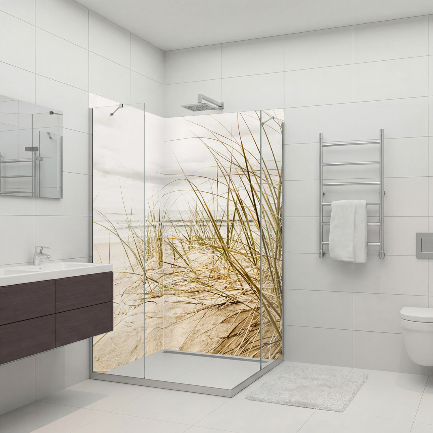 Duschrückwand mit Dünengras V1 Motiv, als Badrückwand zum Fliesenersatz