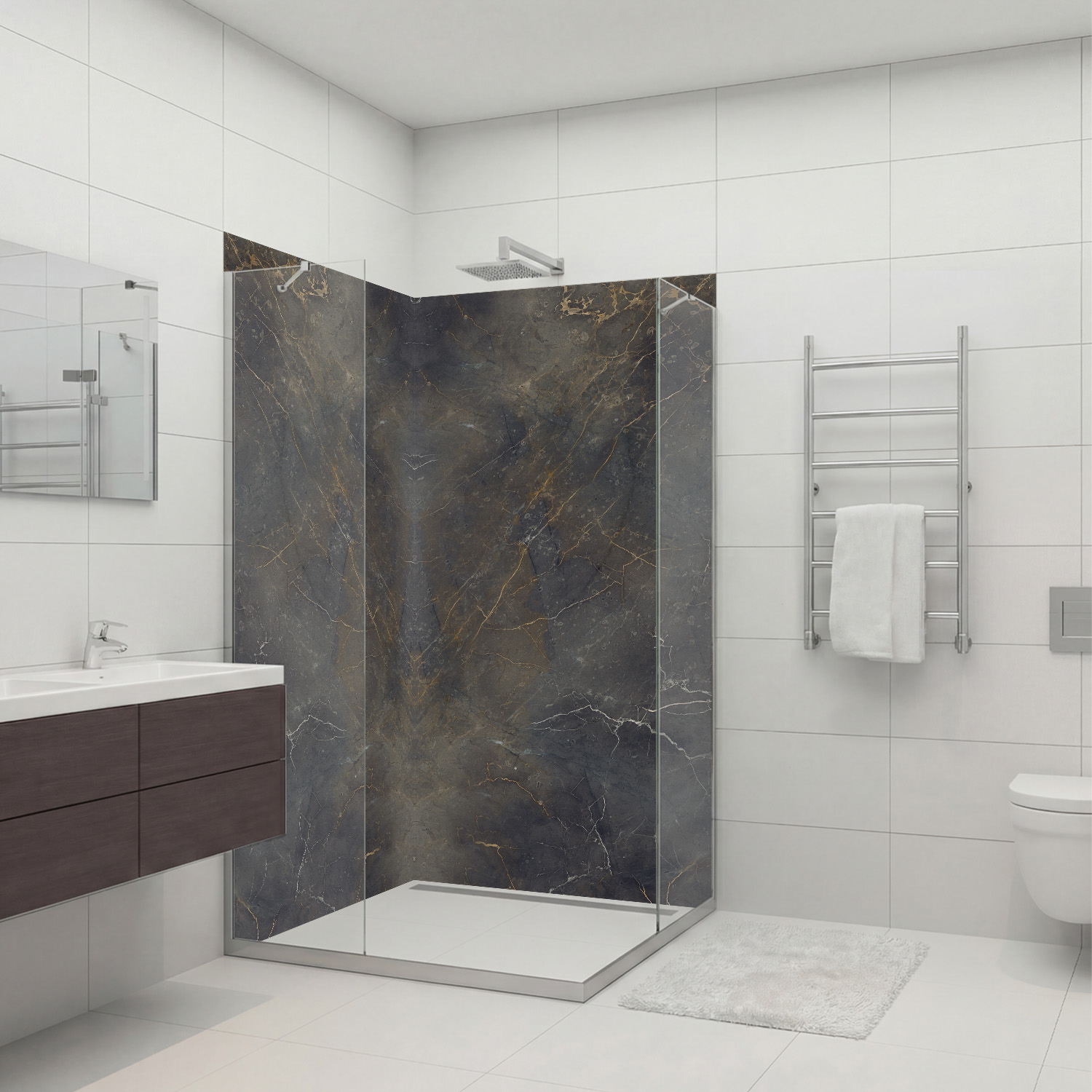 Duschrückwand mit Marmor V10 Motiv, als Badrückwand zum Fliesenersatz