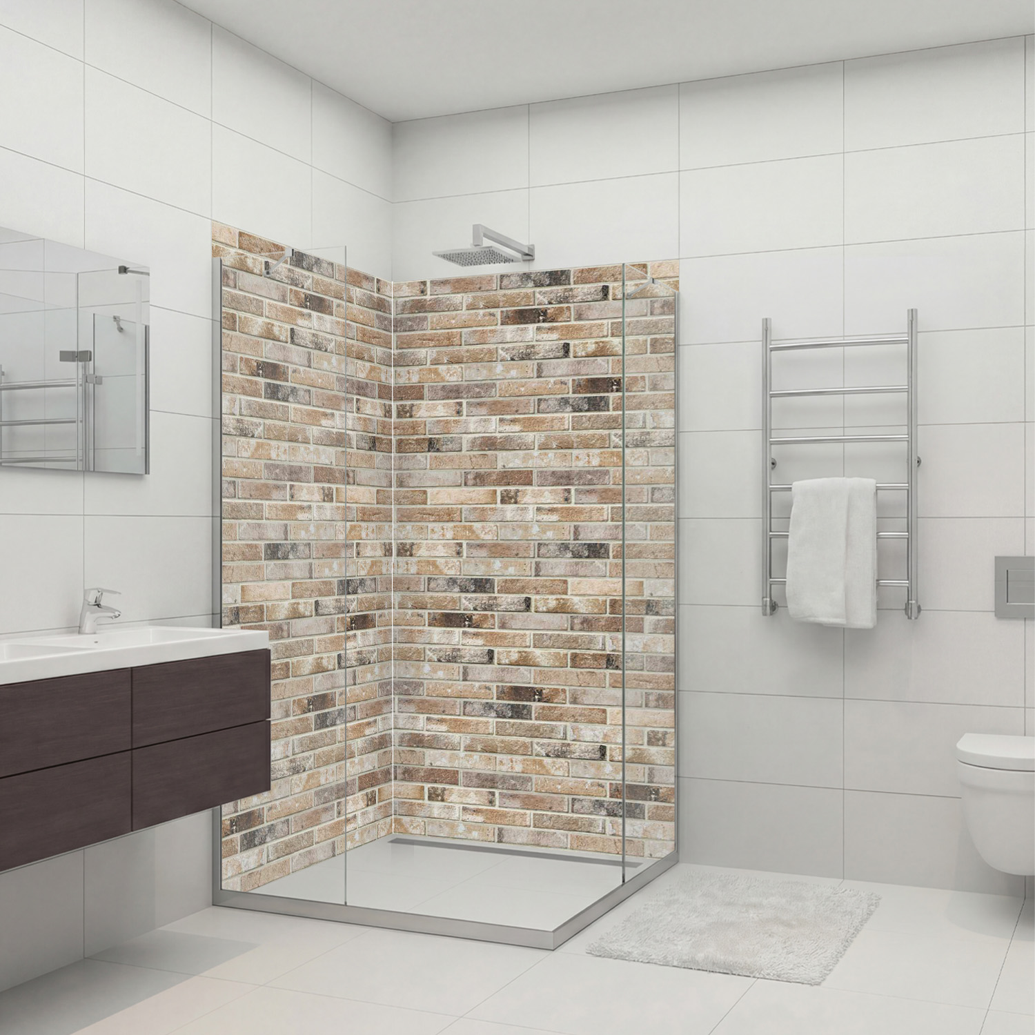 Duschrückwand mit Ziegelsteine V2 Motiv, als Badrückwand zum Fliesenersatz