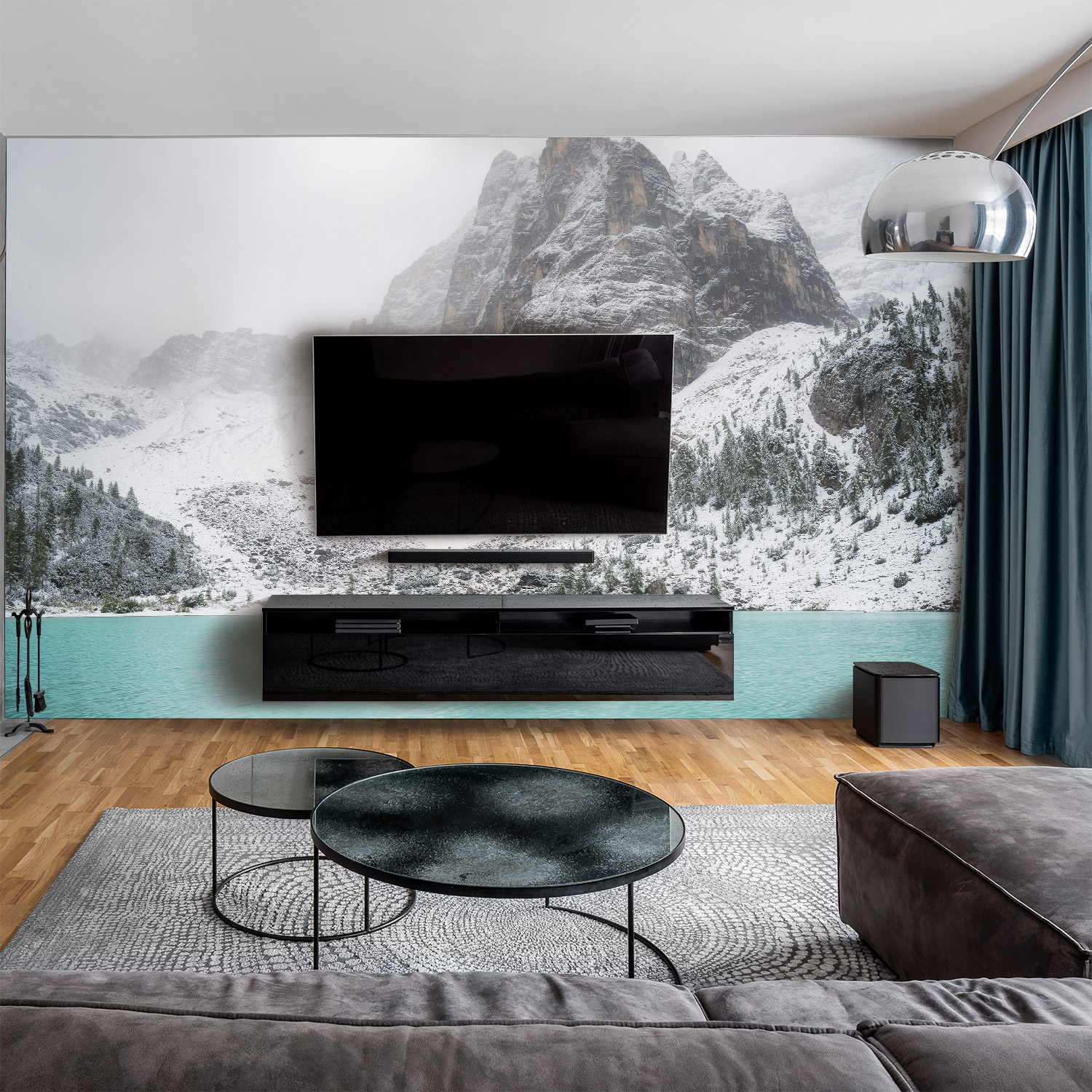 Wandverkleidung für das Wohnzimmer mit Berg V1 Motiv