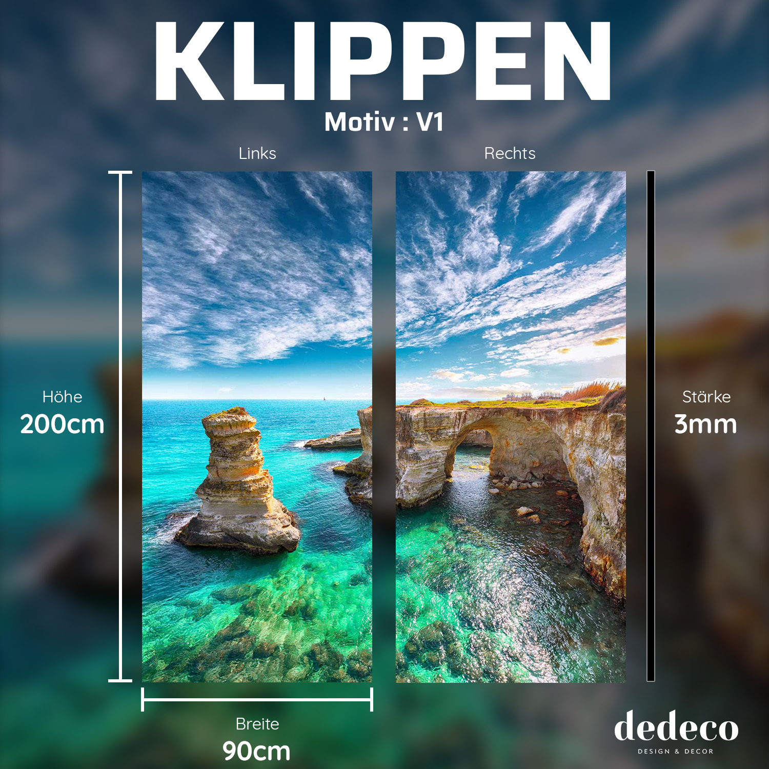 Duschrückwand mit Klippen V1 Motiv, als Badrückwand zum Fliesenersatz