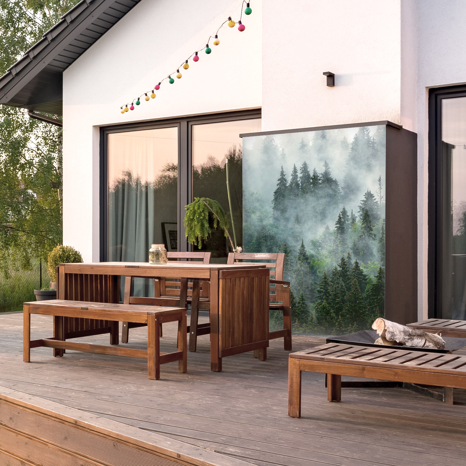 Wandverkleidung für den Outdoorbereich mit Wald V1 Motiv