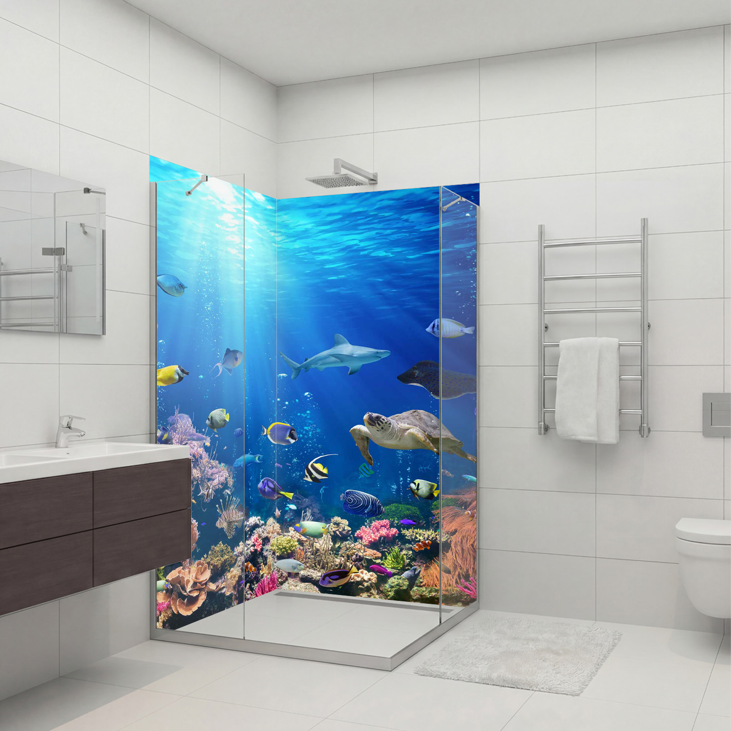 Duschrückwand mit Ozean V2 Motiv, als Badrückwand zum Fliesenersatz