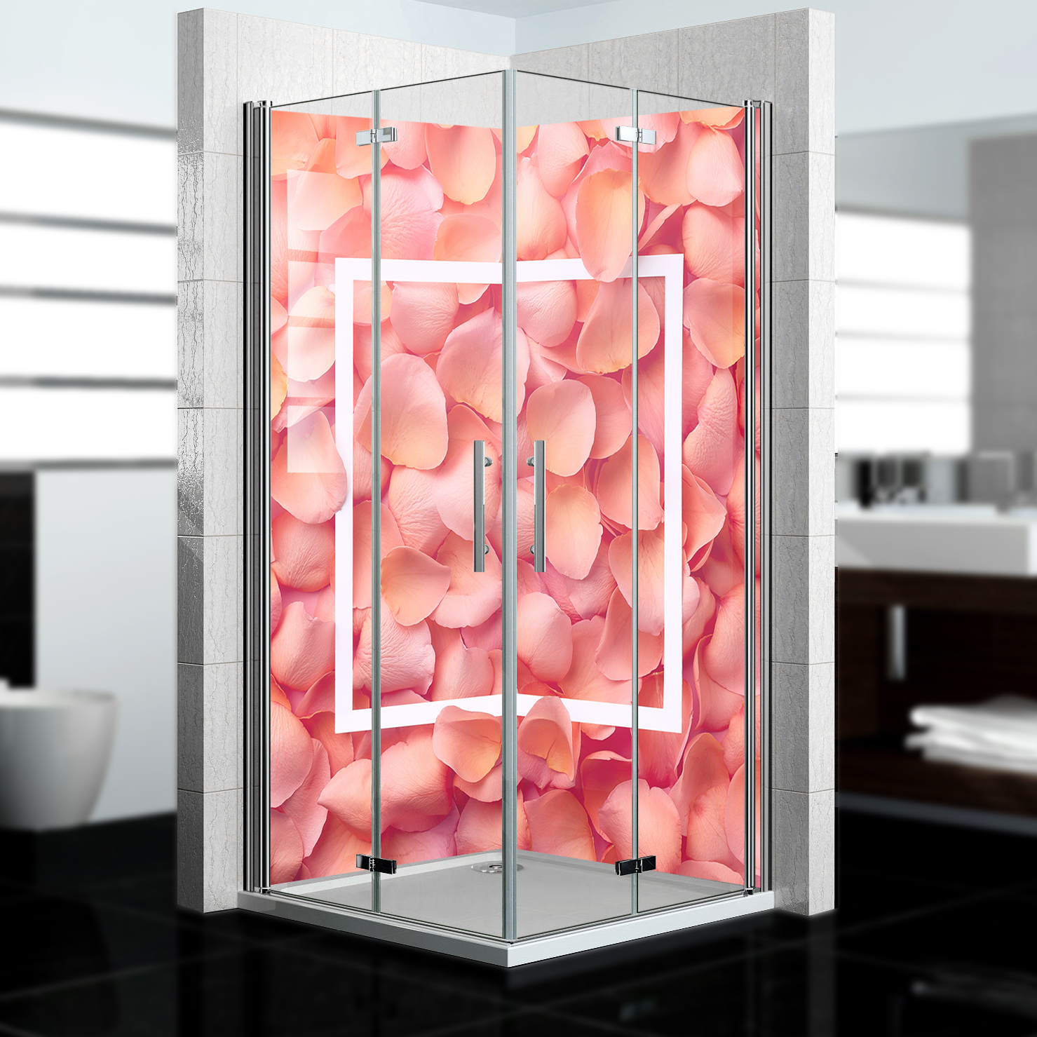 Duschrückwand mit Rosen V1 Motiv, als Badrückwand zum Fliesenersatz