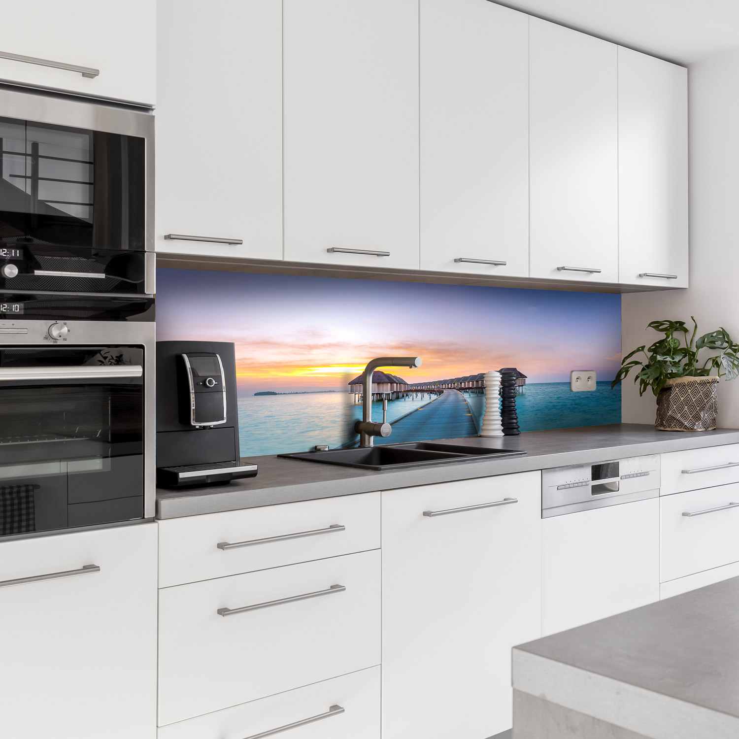 Küchenrückwand mit Strand V5 Motiv als Fliesenersatz und Spritzschutz